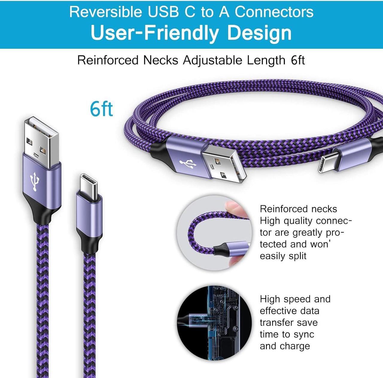 Alt view image 3 of 7 - [6FT,2 Pack] Android Fast Charging Cable C Port Charger Cord USB A to Type C Cell Phone Long Wires for Samsung Galaxy S24/S22/S23 Ultra/S21/S20/A54/A14/A15/A55/A35,Google Pixel 8a/7/8pro/8/6,iPhone 15