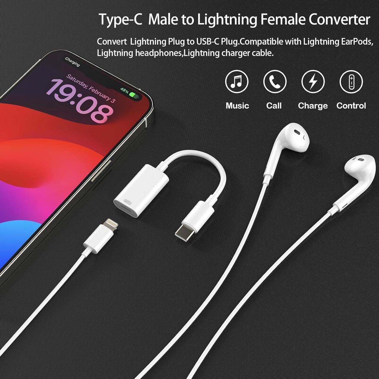 Alt view image 3 of 7 - USB-C Male to Lightning Female Adapter Type C to Lightning Converter for Audio Data&Charging Compatible with iPhone 15 iPad Pro MacBook Pro iMac and More Devices with USB-C Port