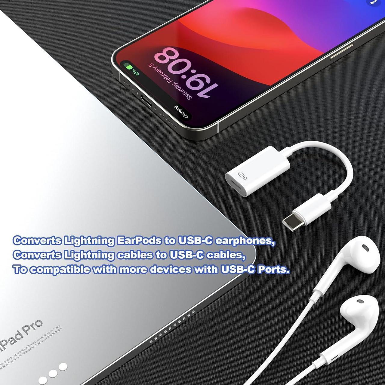 Alt view image 7 of 7 - USB-C Male to Lightning Female Adapter Type C to Lightning Converter for Audio Data&Charging Compatible with iPhone 15 iPad Pro MacBook Pro iMac and More Devices with USB-C Port