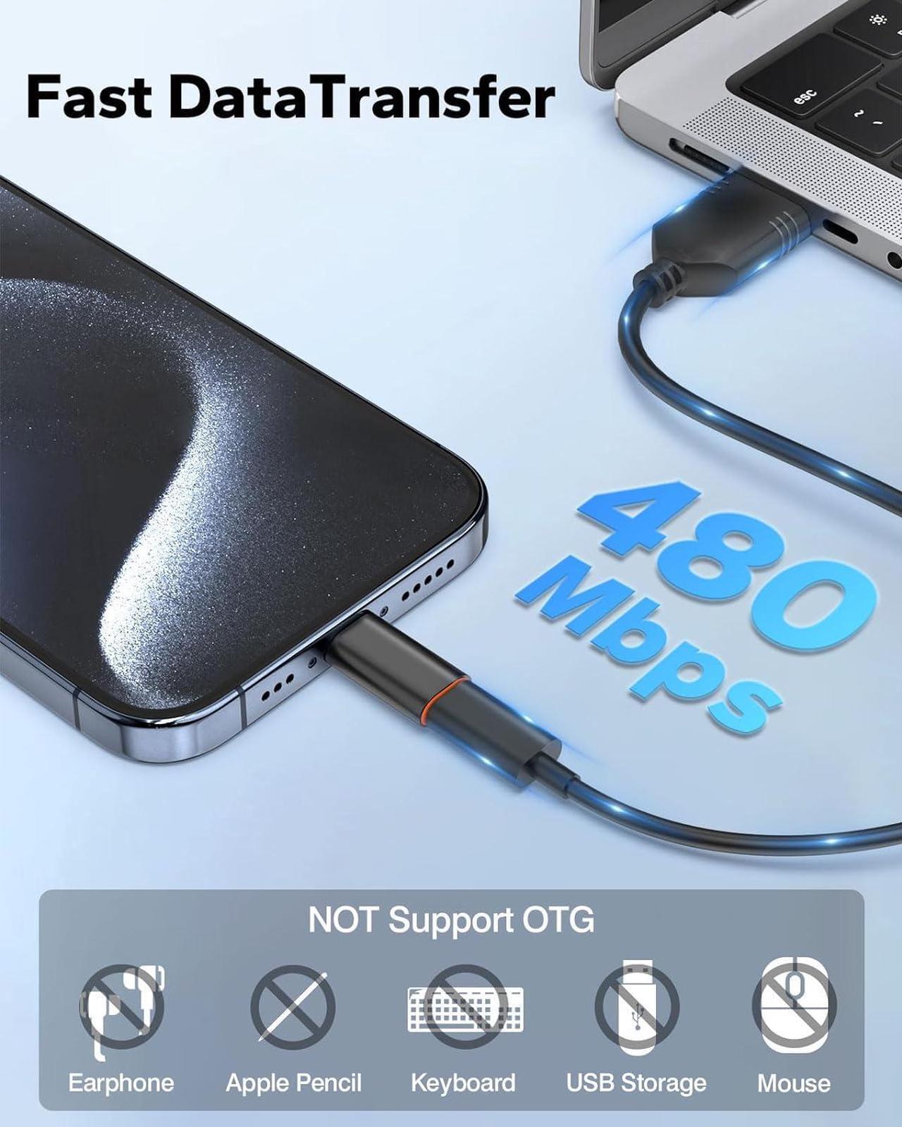 Alt view image 3 of 7 - USB C Female to Lightning Male Adapter & Lightning Female to USB C Male Adapter for iPhone 15/14/13/iPad/AirPods/MacBook/ Support Fast Charge & Data Sync Not for Audio/OTG/Pencil Black