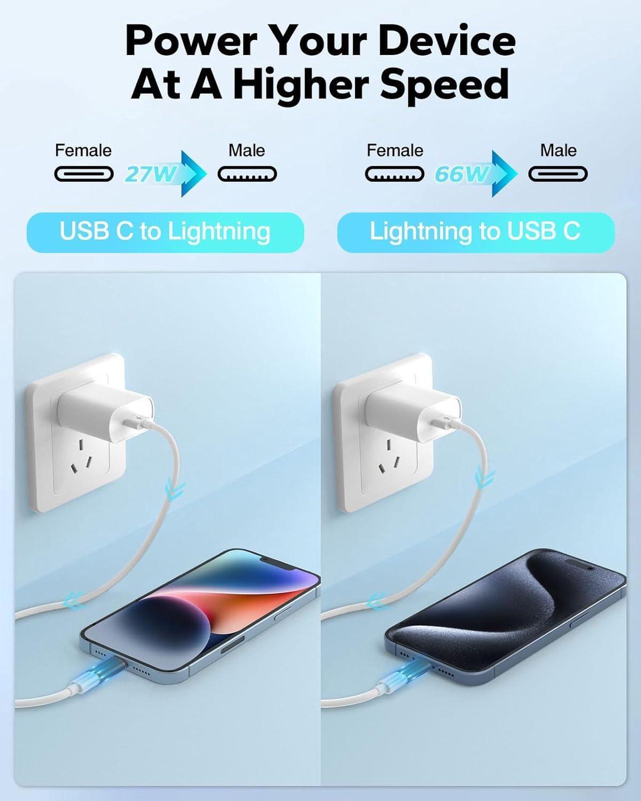 Alt view image 4 of 7 - USB C Female to Lightning Male Adapter & Lightning Female to USB C Male Adapter for iPhone 15/14/13/iPad/AirPods/MacBook/ Support Fast Charge & Data Sync Not for Audio/OTG/Pencil Black