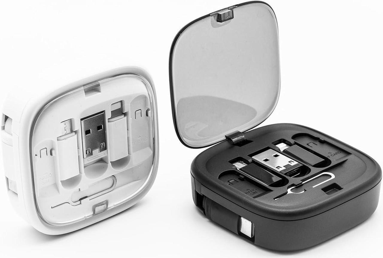 Main image of Multi Charging Cable Storage Box 2Pack 3FT 60W Retractable USB C Cable USB C Adapter Kit for USB A Micro and Lightning Ports. Perfect for Travel Office Home and Car. Black and White