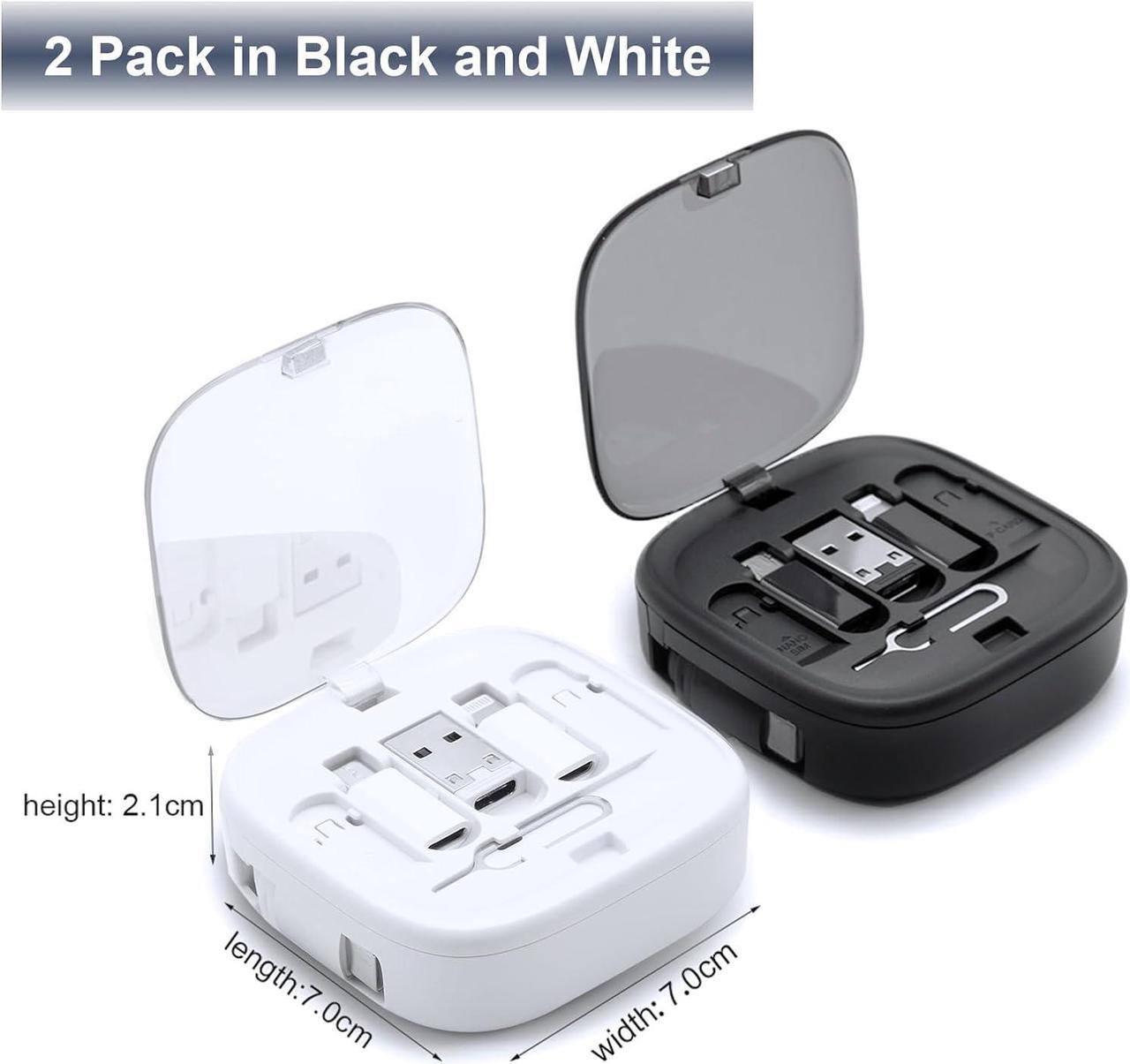 Alt view image 7 of 7 - Multi Charging Cable Storage Box 2Pack 3FT 60W Retractable USB C Cable USB C Adapter Kit for USB A Micro and Lightning Ports. Perfect for Travel Office Home and Car. Black and White