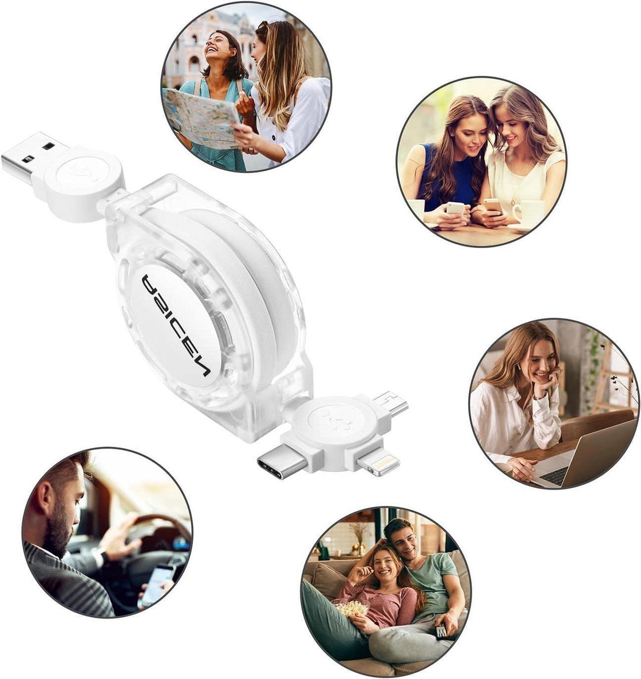 Alt view image 7 of 7 - Retractable Multiple Charging Cable 3 in 1 with Mobile Phone/Type C/Micro USB Port for Cellphone/Galaxy S9/S8/S7/Hawei and More