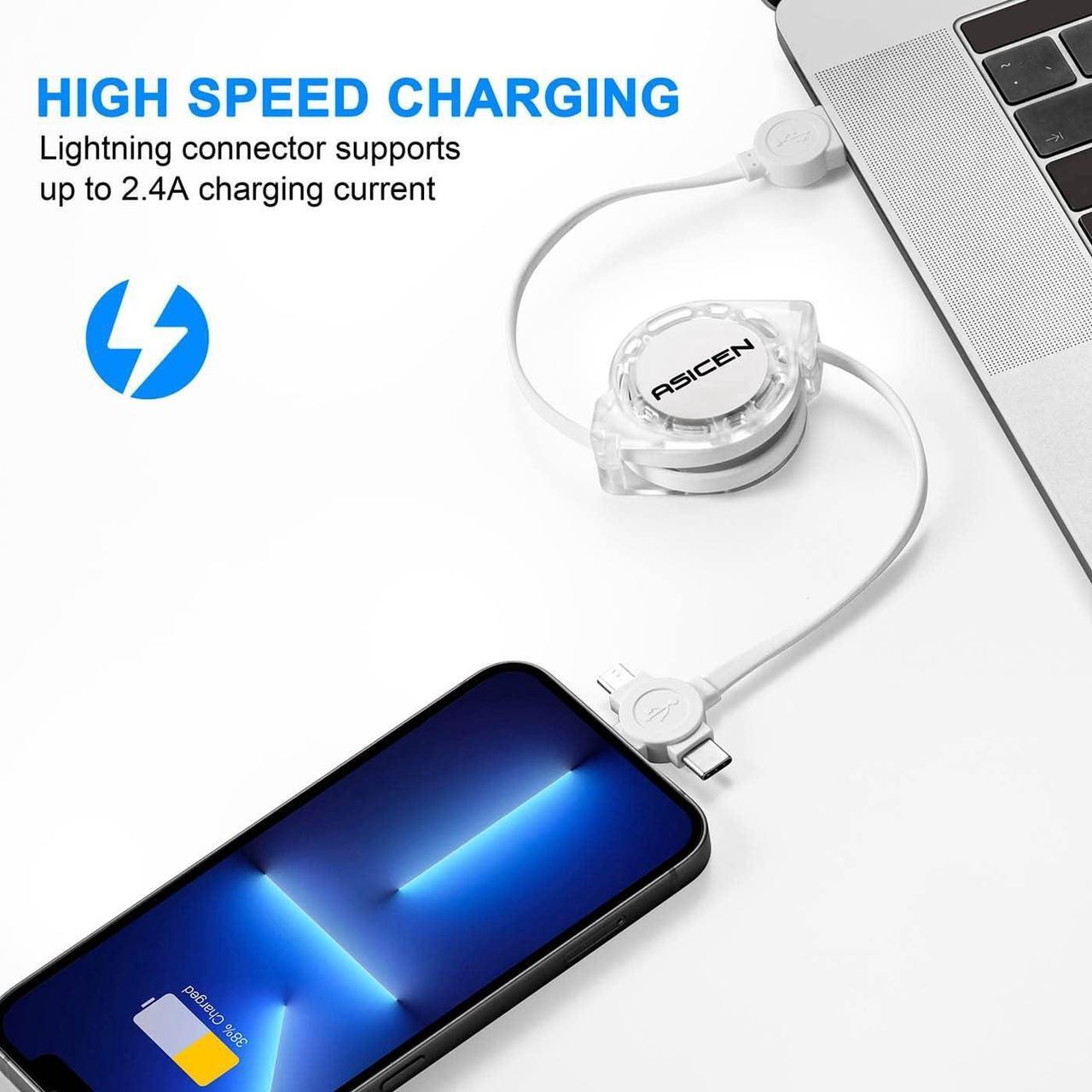 Alt view image 3 of 7 - Retractable Multiple Charging Cable 3 in 1 with Mobile Phone/Type C/Micro USB Port for Cellphone/Galaxy S9/S8/S7/Hawei and More