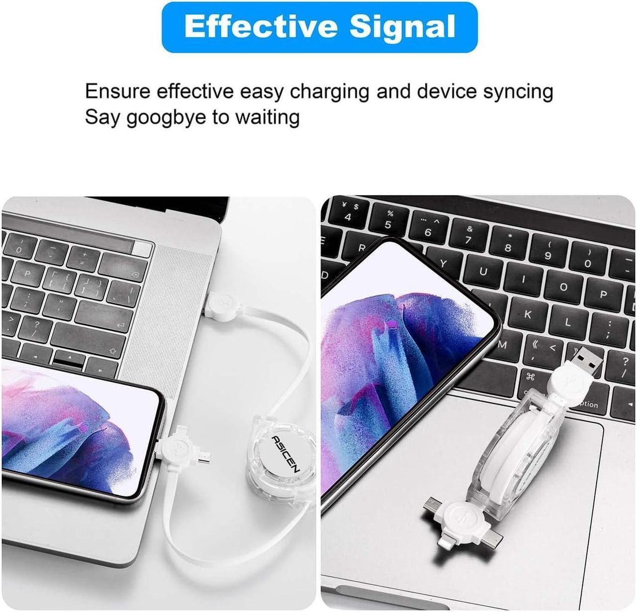 Alt view image 5 of 7 - Retractable Multiple Charging Cable 3 in 1 with Mobile Phone/Type C/Micro USB Port for Cellphone/Galaxy S9/S8/S7/Hawei and More