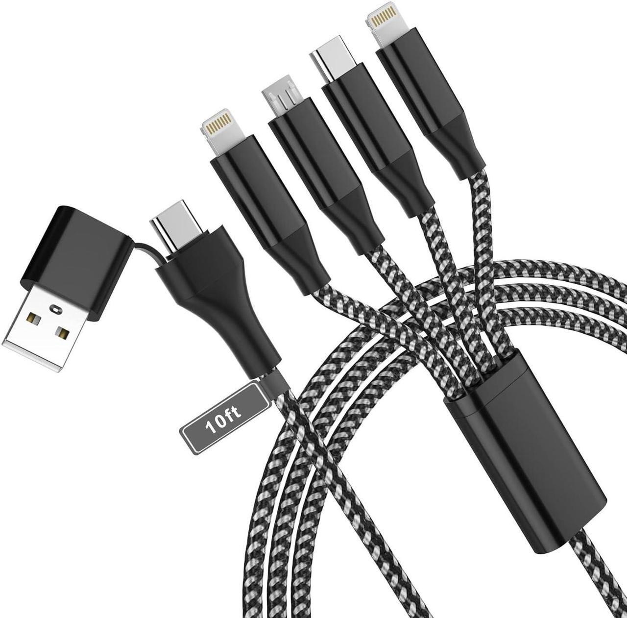 Main image of 4-in-2 USB C to Multi Fast Charging Cable 3M/10Ft [ MFi Certified] USB A/USB C to Micro USB + Type C + 2 Lightning Universal Charger Cable for iPhone and Multiple Devices(Type C Not for i pad)