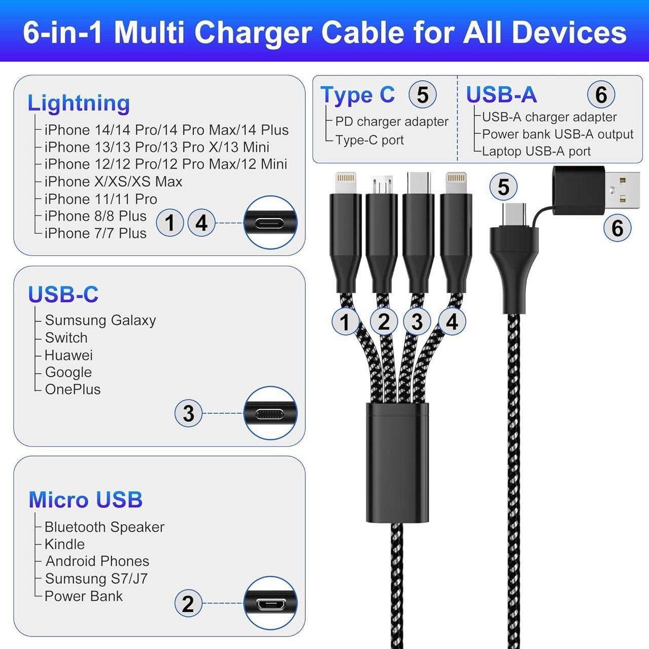 Alt view image 2 of 7 - 4-in-2 USB C to Multi Fast Charging Cable 3M/10Ft [ MFi Certified] USB A/USB C to Micro USB + Type C + 2 Lightning Universal Charger Cable for iPhone and Multiple Devices(Type C Not for i pad)