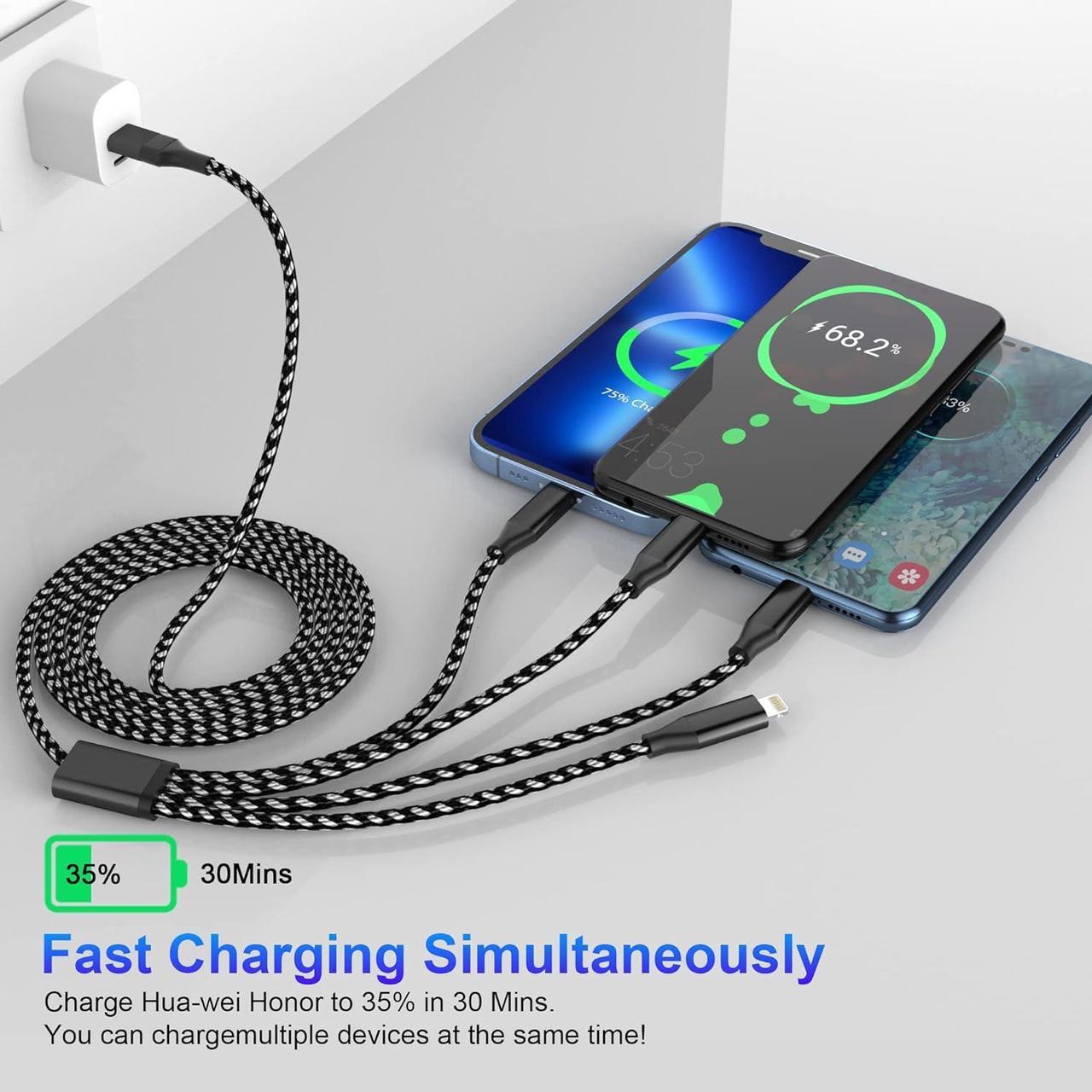 Alt view image 3 of 7 - 4-in-2 USB C to Multi Fast Charging Cable 3M/10Ft [ MFi Certified] USB A/USB C to Micro USB + Type C + 2 Lightning Universal Charger Cable for iPhone and Multiple Devices(Type C Not for i pad)
