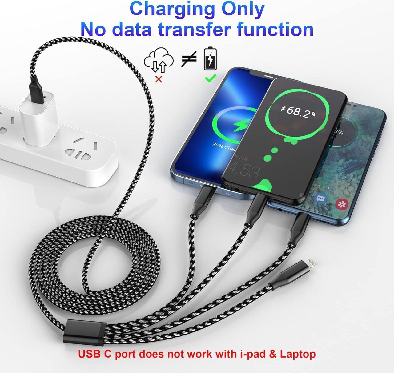 Alt view image 5 of 7 - 4-in-2 USB C to Multi Fast Charging Cable 3M/10Ft [ MFi Certified] USB A/USB C to Micro USB + Type C + 2 Lightning Universal Charger Cable for iPhone and Multiple Devices(Type C Not for i pad)