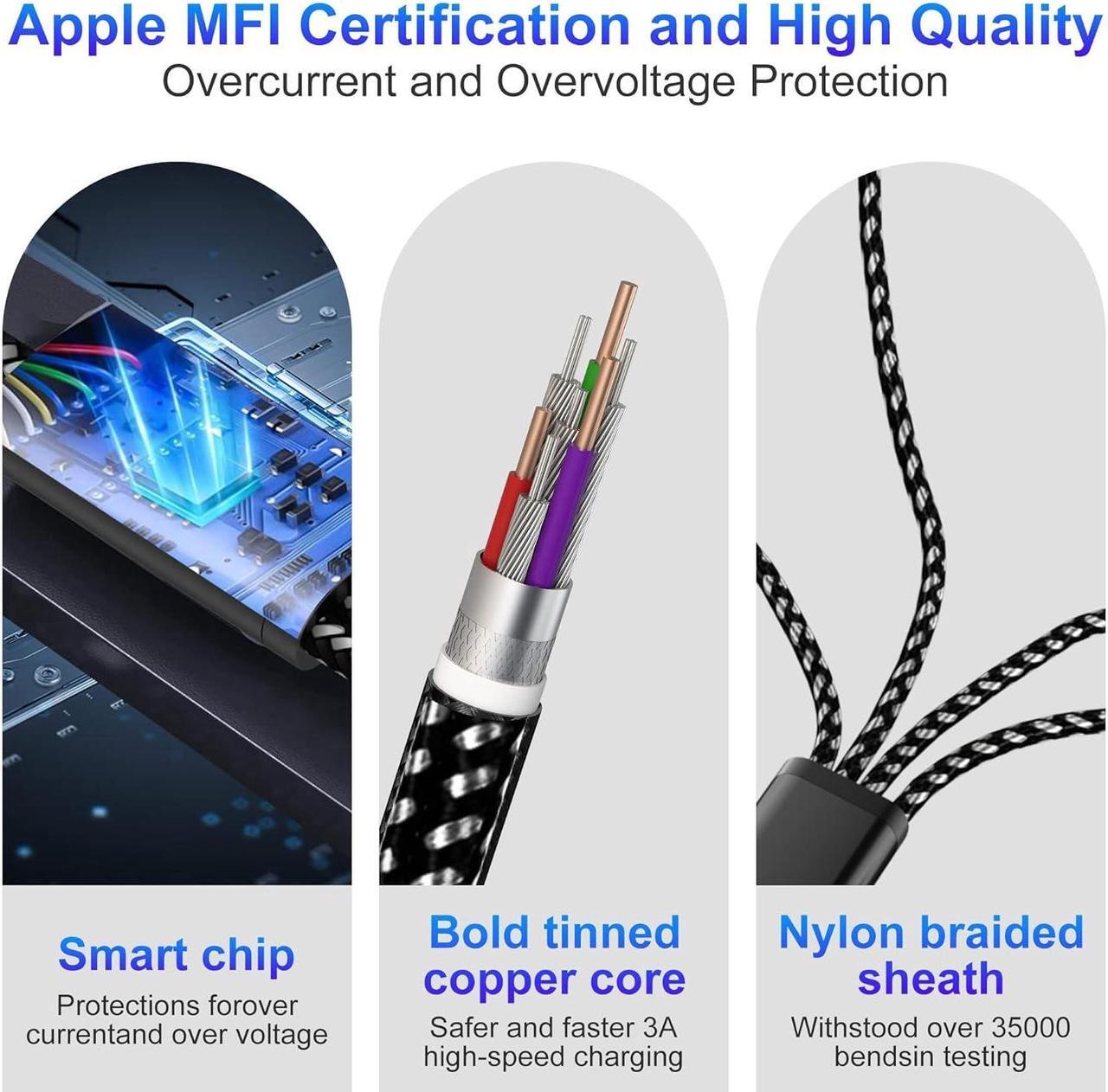 Alt view image 6 of 7 - 4-in-2 USB C to Multi Fast Charging Cable 3M/10Ft [ MFi Certified] USB A/USB C to Micro USB + Type C + 2 Lightning Universal Charger Cable for iPhone and Multiple Devices(Type C Not for i pad)