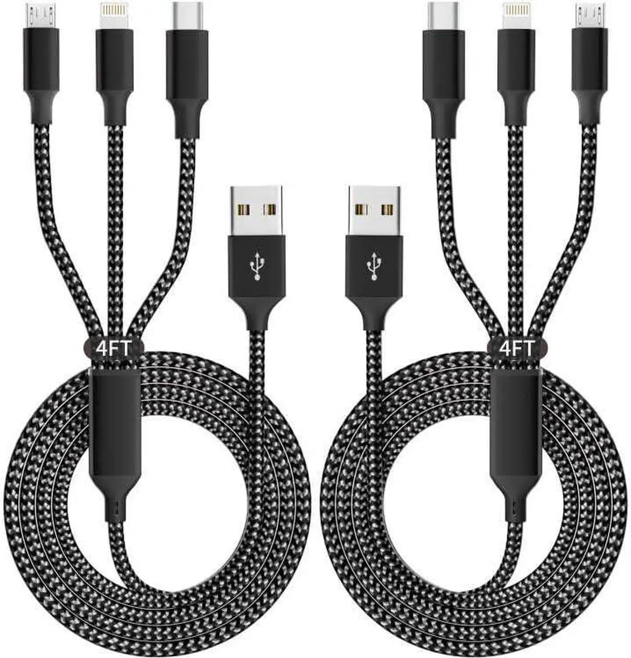 Main image of Multi Charging Cable(2Pack 4FT) 3 in 1 Charger Cable Nylon Braided Multiple USB Cable Universal Charging Cord with Type-C Micro USB and IP Port for Cell Phones and More