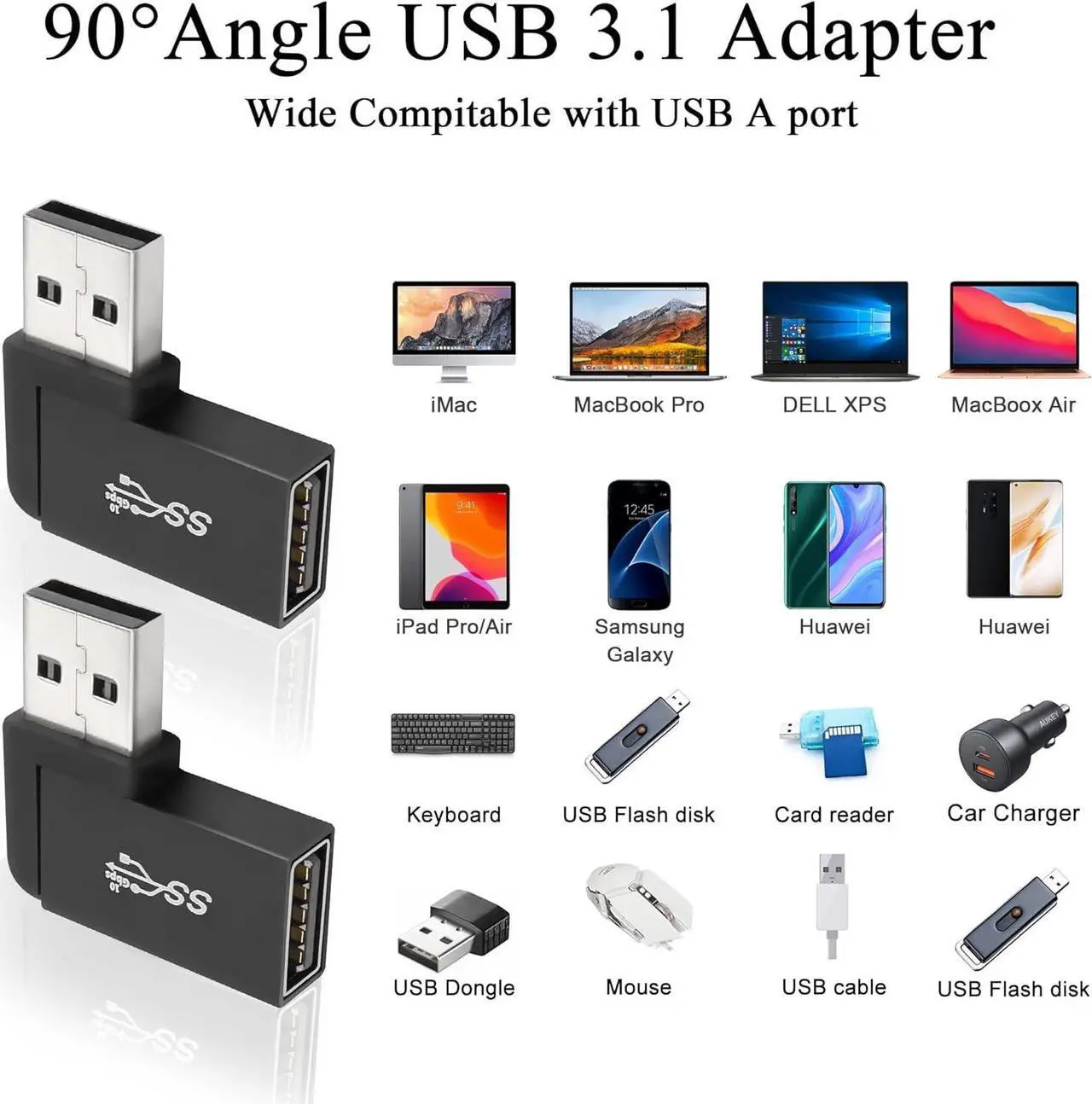 Alt view image 6 of 7 - 90Angle USB 3.1 Adapter 10Gbps USB 3.1 Male to Female Right Angle Connector USB A 3.1 L-Angle Converter Coupler Support Data Transfer OTG 3A Charging 2Pcs(Right Angle Side Bend)