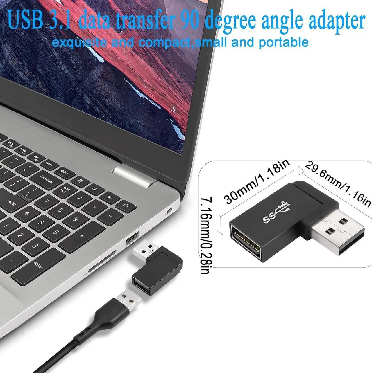Alt view image 7 of 7 - 90Angle USB 3.1 Adapter 10Gbps USB 3.1 Male to Female Right Angle Connector USB A 3.1 L-Angle Converter Coupler Support Data Transfer OTG 3A Charging 2Pcs(Right Angle Side Bend)