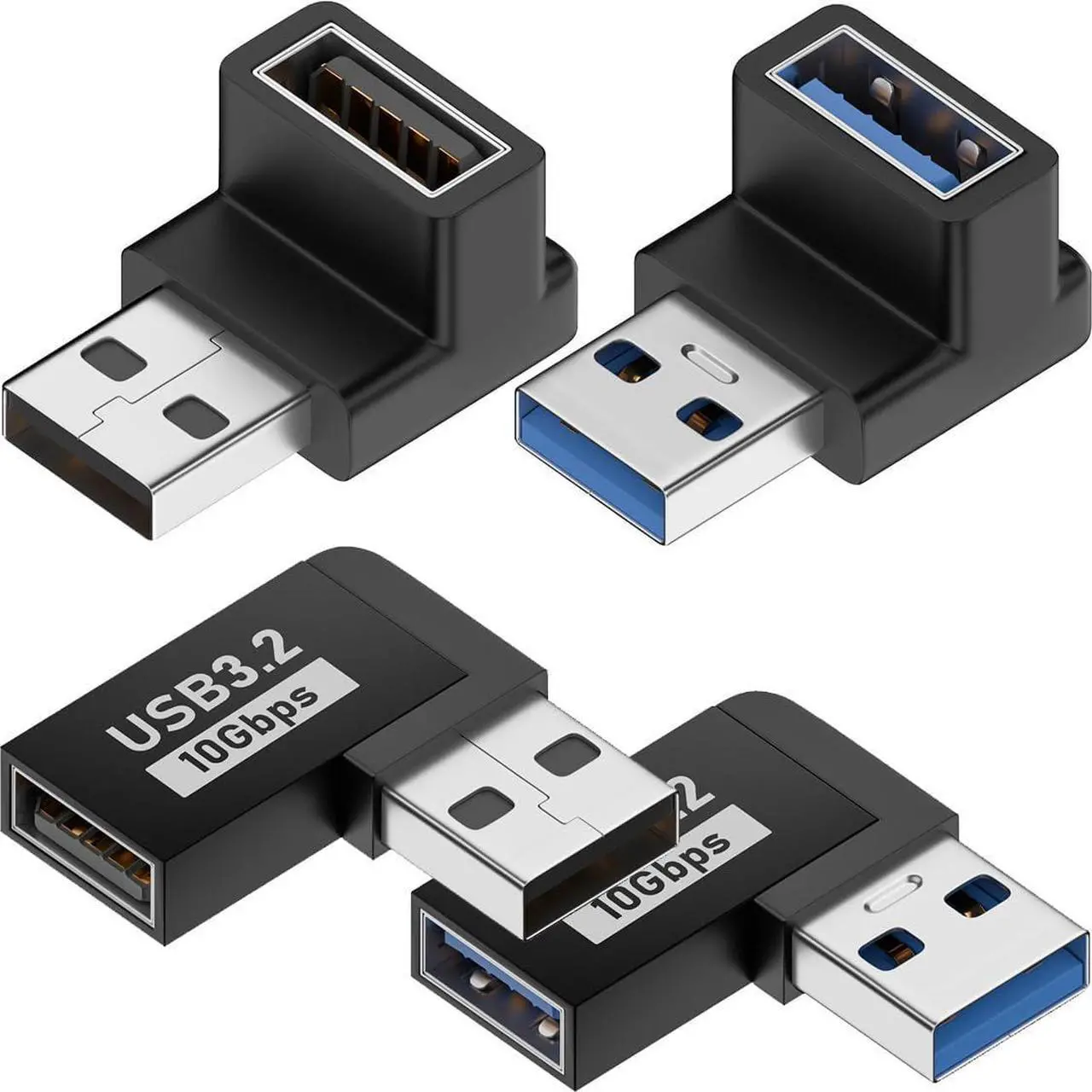 Main image of 4 Pack 10Gbps USB 3.1 Male to Female Adapter 90 Degree Right Angle USB Cable Extension Connector 4 Types for PC Desktop Laptop USB Hub USB Charger and More