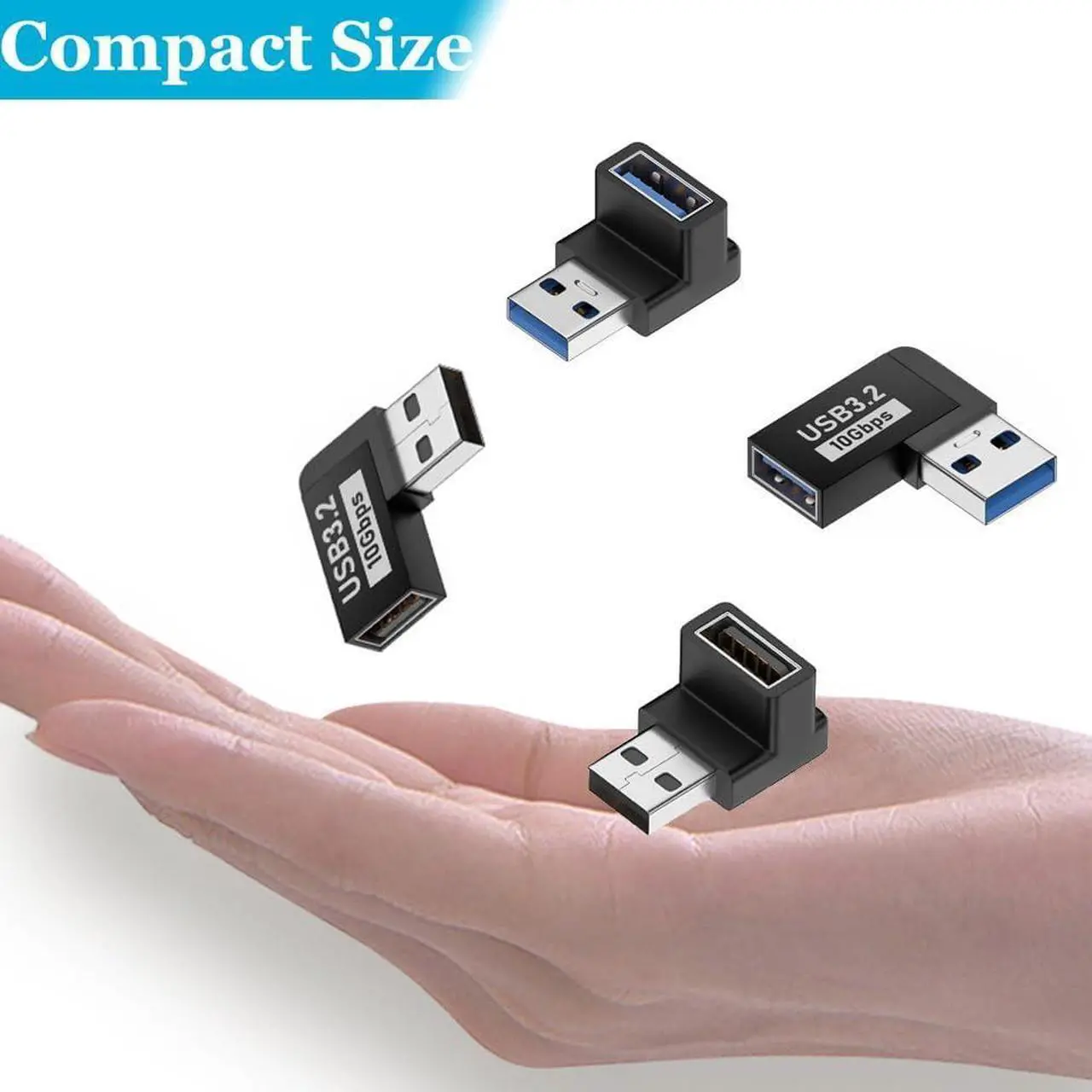 Alt view image 2 of 7 - 4 Pack 10Gbps USB 3.1 Male to Female Adapter 90 Degree Right Angle USB Cable Extension Connector 4 Types for PC Desktop Laptop USB Hub USB Charger and More
