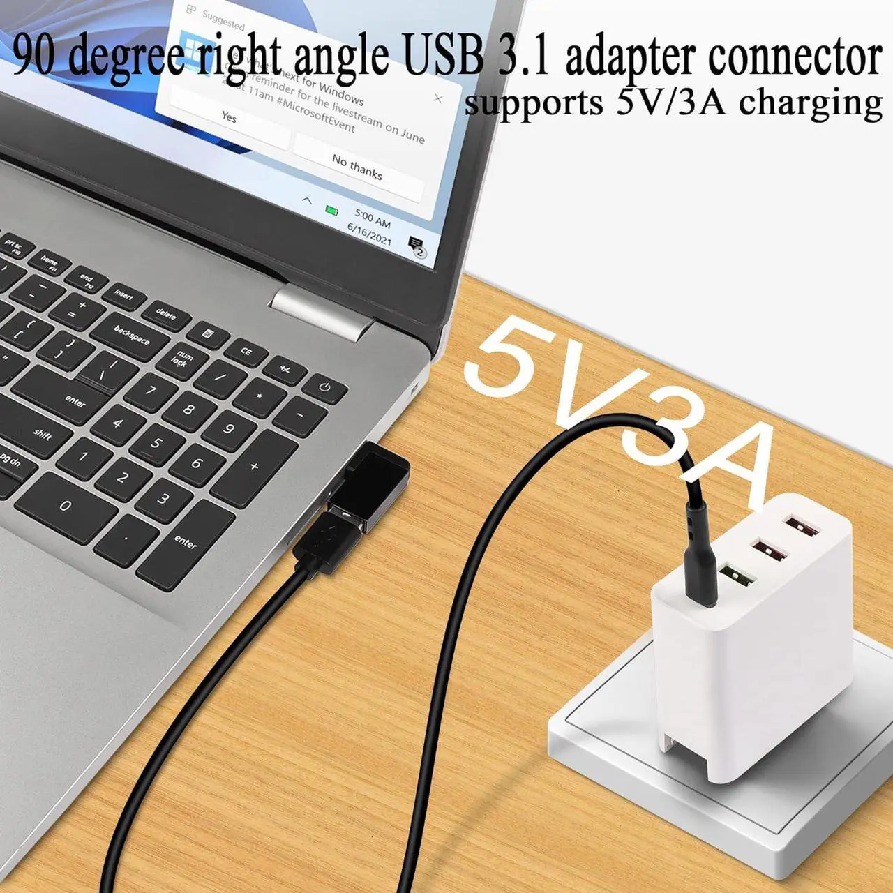 Alt view image 4 of 7 - 90Angle USB 3.1 Adapter 10Gbps USB 3.1 Male to Female Right Angle Connector USB A 3.1 L-Angle Converter Coupler Support Data Transfer OTG 3A Charging 2Pcs(Right Angle Side Bend)