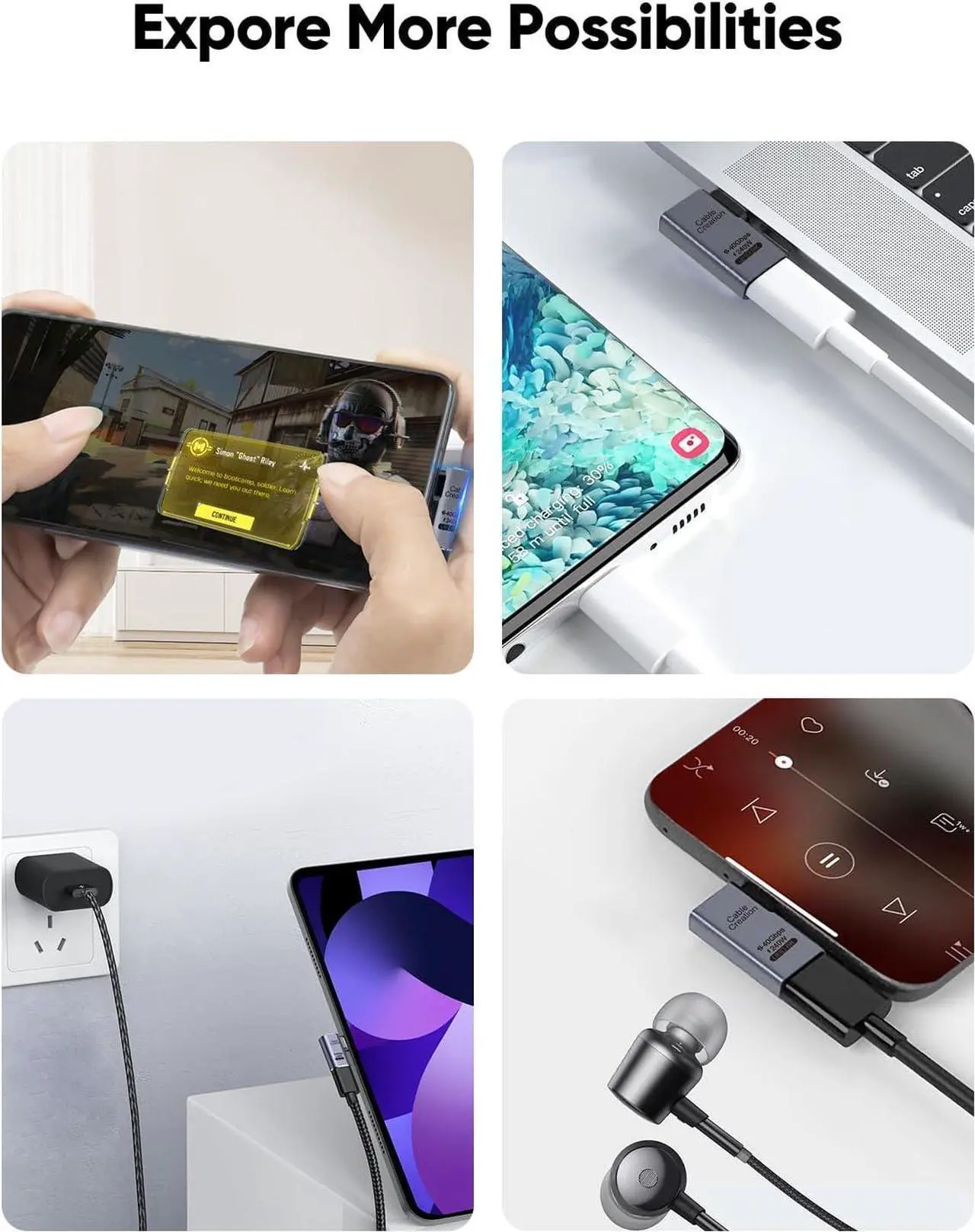 Alt view image 7 of 7 - Right Angle USB C Adapter 2 Pack USB C Male to Female 90 Degree Adapter 40Gbps 240W Compatible with Thunderbolt 4 USB 4 Notebook PC Tablet Phone and More Right Angle