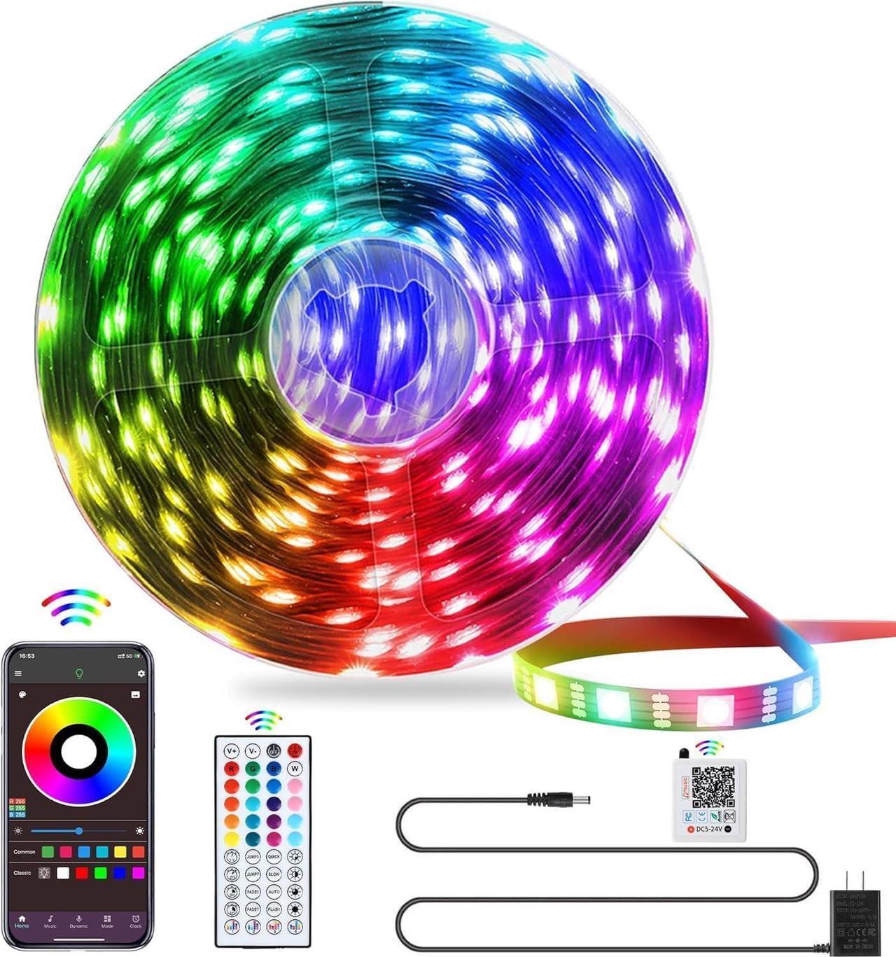 Main image of LED Lights for Bedroom 25FT RGB LED Strip Lights with 44 Keys IR Remote Smart LED Light Strip with Adhesive Backing Adjustable Brightness App Control for Bedroom Party Decoration