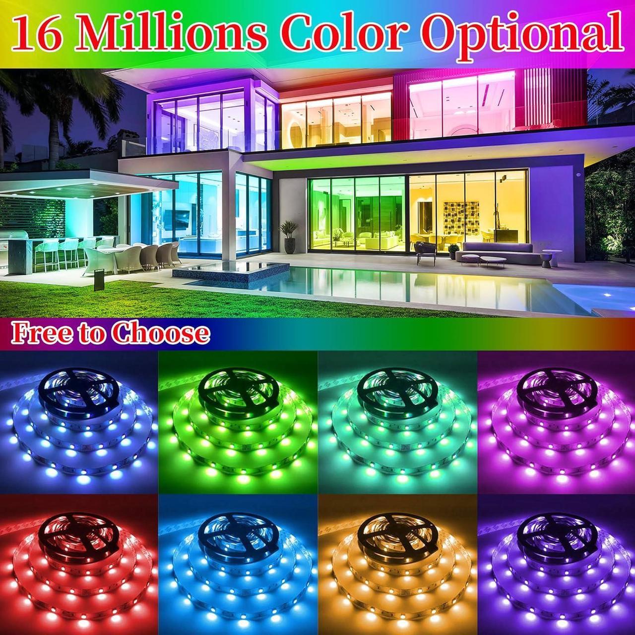 Alt view image 3 of 7 - LED Lights for Bedroom 25FT RGB LED Strip Lights with 44 Keys IR Remote Smart LED Light Strip with Adhesive Backing Adjustable Brightness App Control for Bedroom Party Decoration