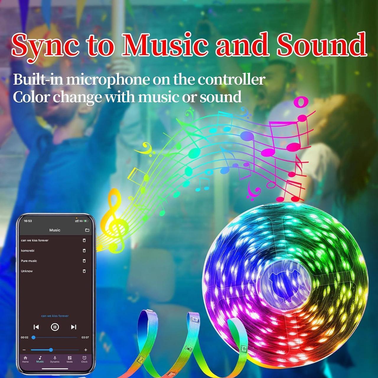 Alt view image 2 of 7 - LED Lights for Bedroom 25FT RGB LED Strip Lights with 44 Keys IR Remote Smart LED Light Strip with Adhesive Backing Adjustable Brightness App Control for Bedroom Party Decoration