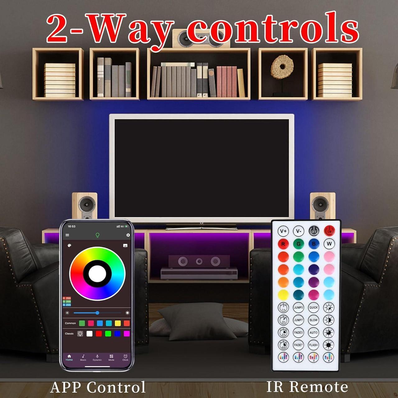 Alt view image 4 of 7 - LED Lights for Bedroom 25FT RGB LED Strip Lights with 44 Keys IR Remote Smart LED Light Strip with Adhesive Backing Adjustable Brightness App Control for Bedroom Party Decoration