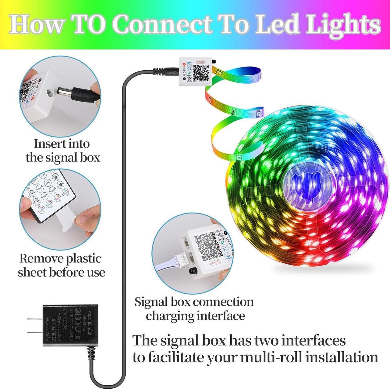 Alt view image 7 of 7 - LED Lights for Bedroom 25FT RGB LED Strip Lights with 44 Keys IR Remote Smart LED Light Strip with Adhesive Backing Adjustable Brightness App Control for Bedroom Party Decoration