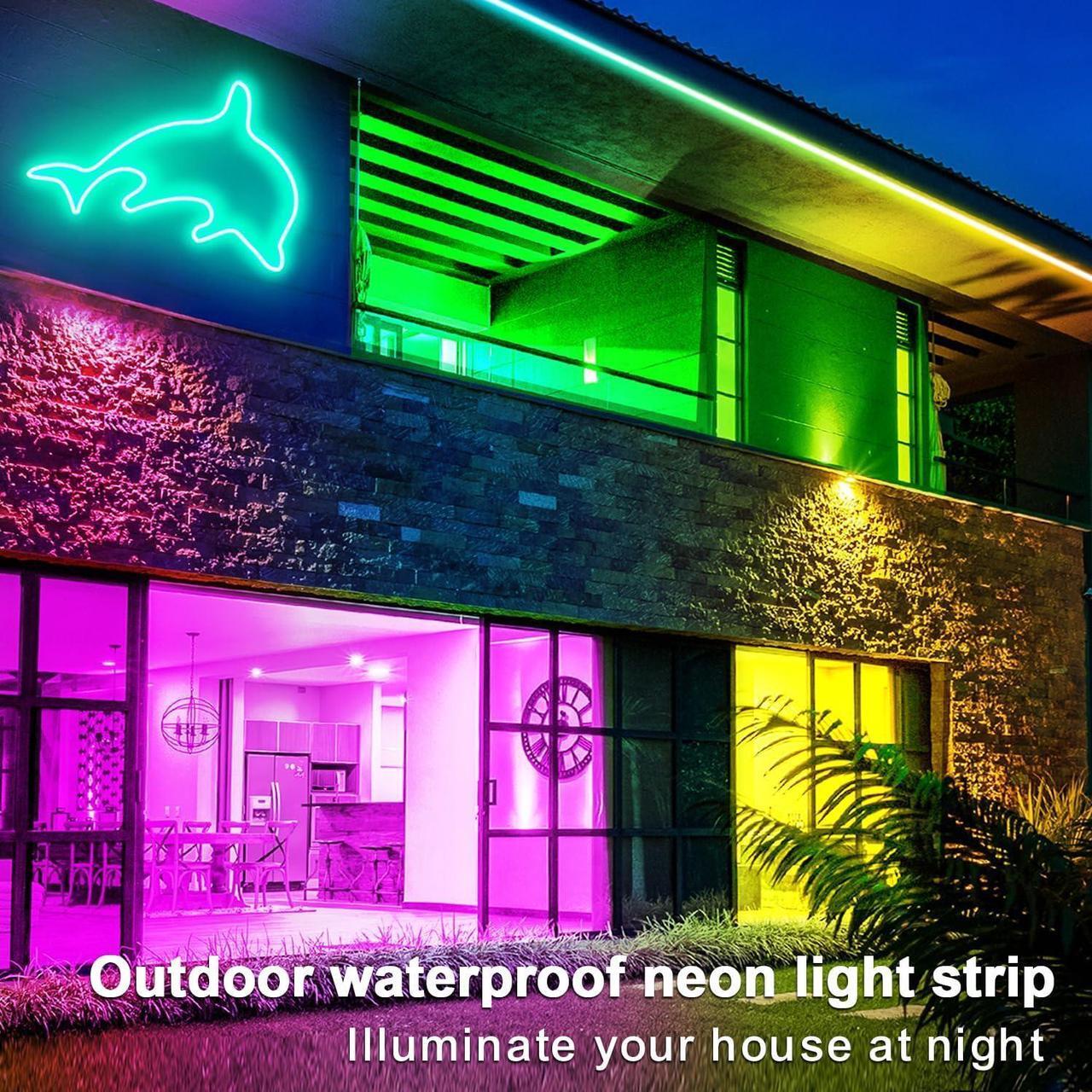 Alt view image 5 of 7 - 100ft RGB LED neon Rope Lights LED neon Lights with Remote/APP Control 24V IP65 Waterproof Flexible Neon LED Strip Lights for Bedroom Room Outdoors Decor2 Rolls of 50ft