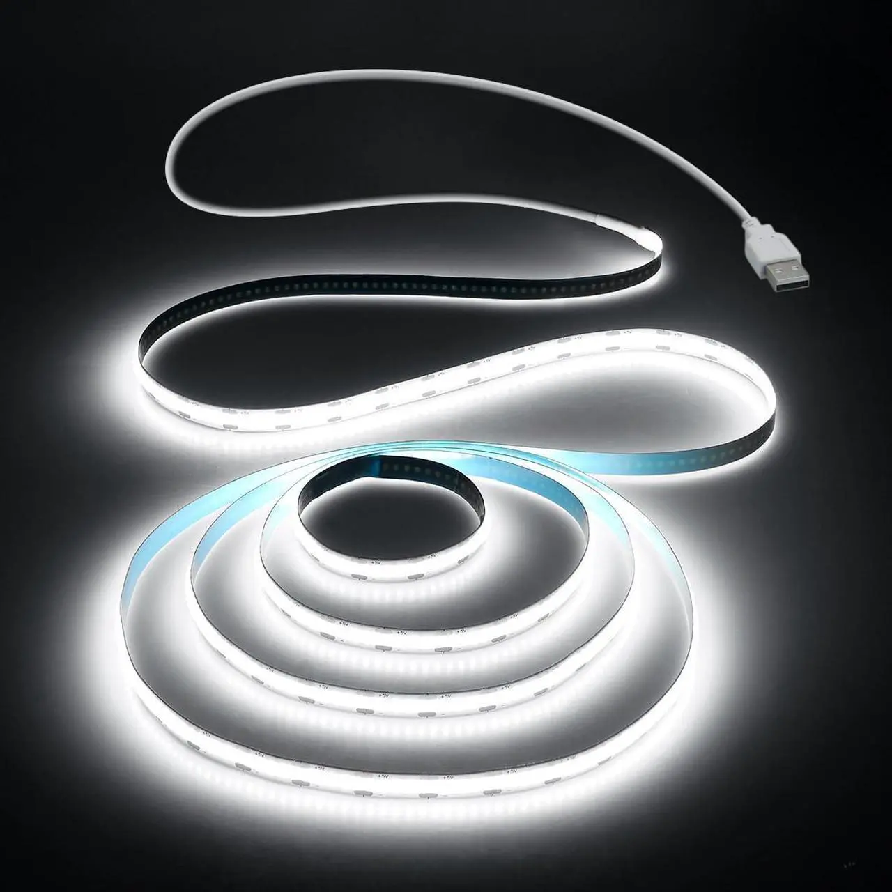 Main image of USB Led Light Strip COB Led Strip Lights 5V Daylight Cold White 6000K 3.28FT 320Leds Flexible TV Led Lights USB Powered 1M for Under Cabinet Kitchen Living Room Shelving or Displays