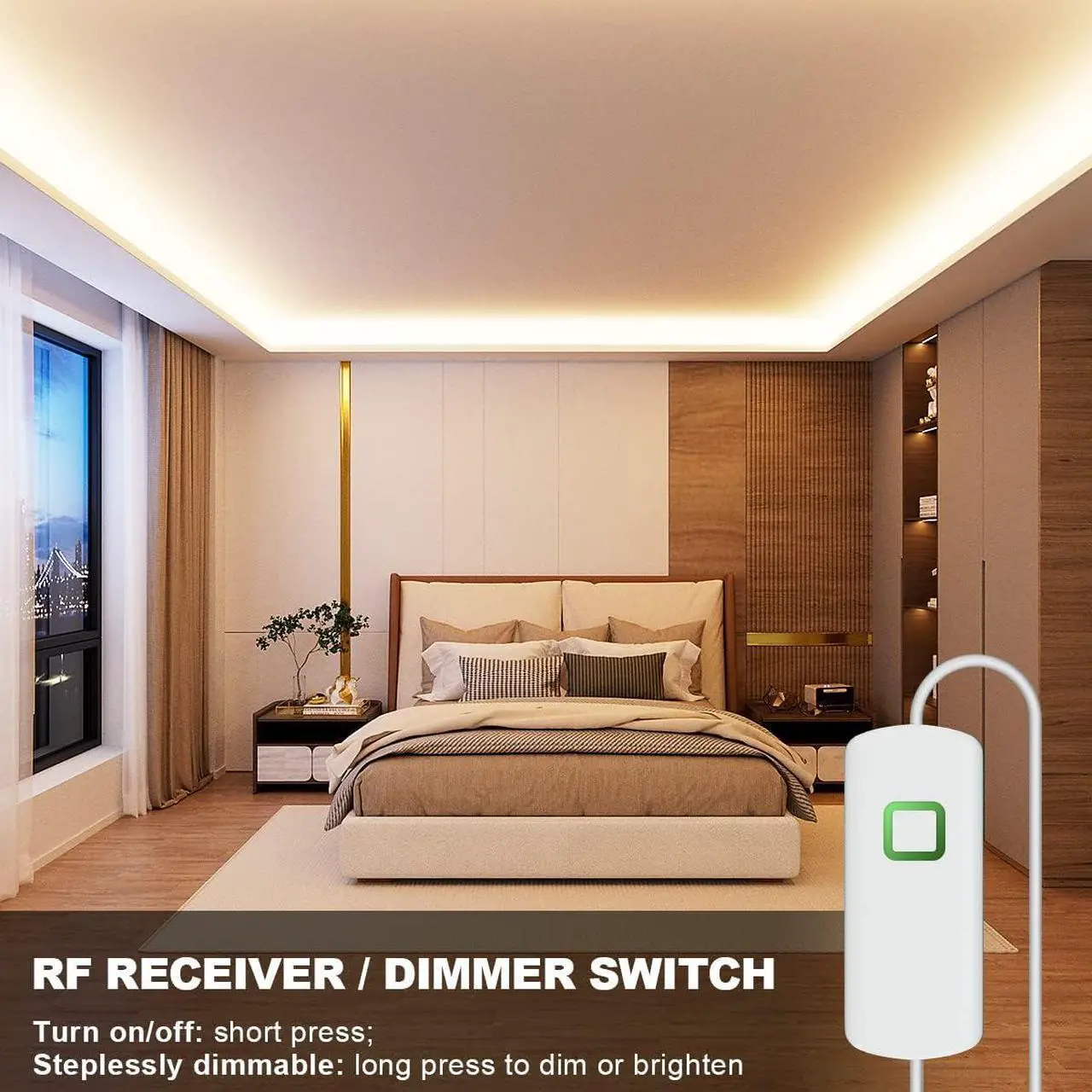 Alt view image 4 of 6 - LED Strip Lights Warm White 16.4ft Dimmable LED Light Strip with RF Remote 300 Bright 3000K 2835 LEDs Plug-in Adhesive Rope Lights with Timing Mode for Living Room Bedroom Kitchen
