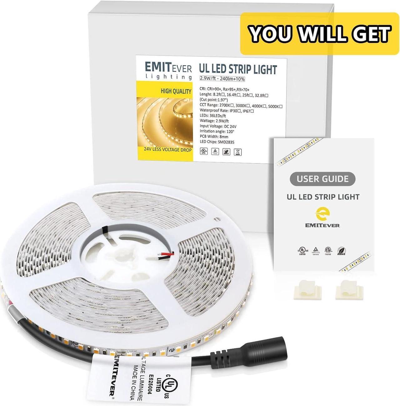 Alt view image 7 of 7 - LED Strip Lights 3000K UL 24V LED Tape Light Warm White Ra 95+ IP30 32.8ft 2.9W/ft 240+Lumens/ft 1200LEDS/Spool UL Listed 5 Year Warranty (Power Supply Sold Separately)