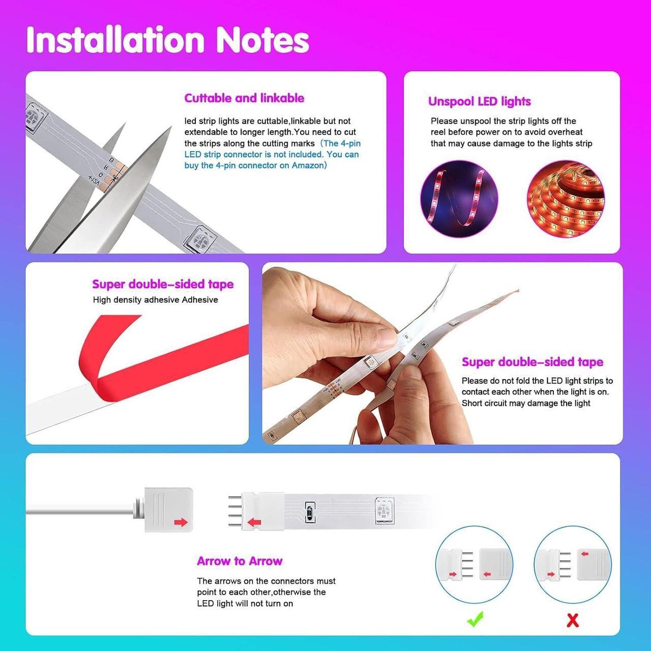 Alt view image 7 of 7 - Led Lights for Bedroom 130ft (2 Rolls of 65ft) Led Lights Color Changing Led Strip Lights with App Control Led Light Strips for Room Kitchen Home Decoration