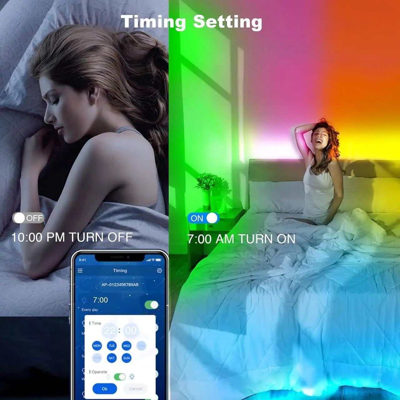 Alt view image 5 of 7 - 100ft LED Strip Lights (2 Rolls x 50ft) Bluetooth+IR RGB Color Changing LED Lighting Smart APP Music Sync for Bedroom Room Party Festival Home Decor