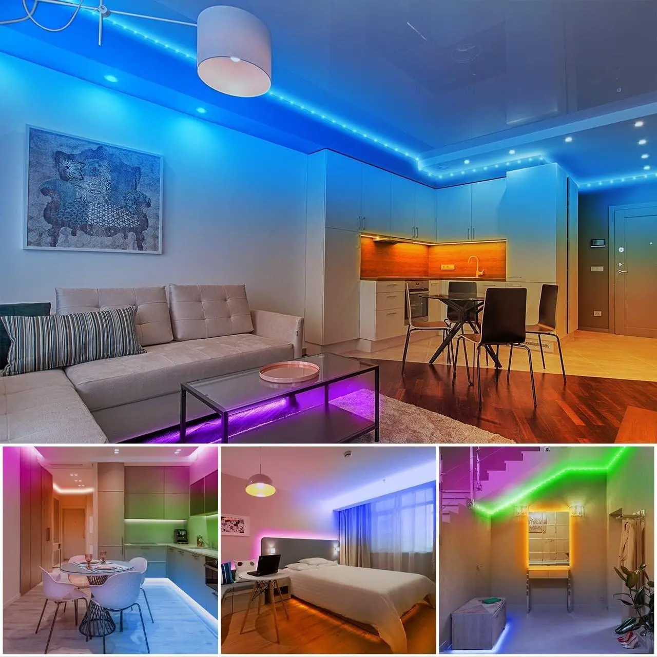 Alt view image 6 of 7 - 100ft LED Strip Lights (2 Rolls x 50ft) Bluetooth+IR RGB Color Changing LED Lighting Smart APP Music Sync for Bedroom Room Party Festival Home Decor