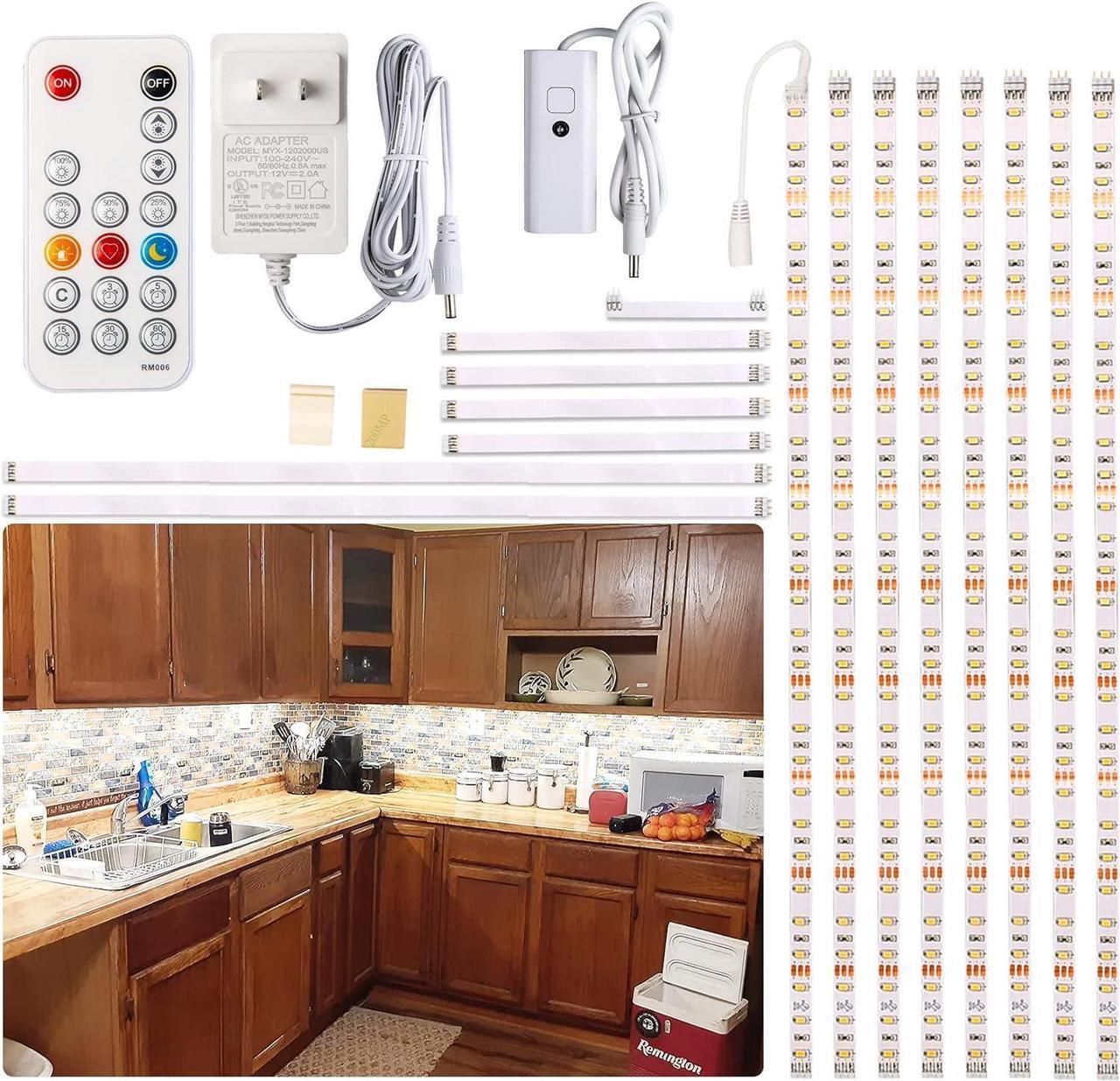 Main image of Under Cabinet Lights Kitchen LED Lighting Kit 8 PCS 20inch LED Strip Light Bars with 24W Plug RF Remote Dimmable for Under Counter Cupboard Shelf Showcase Desk 6500K White 1900LM 13ft