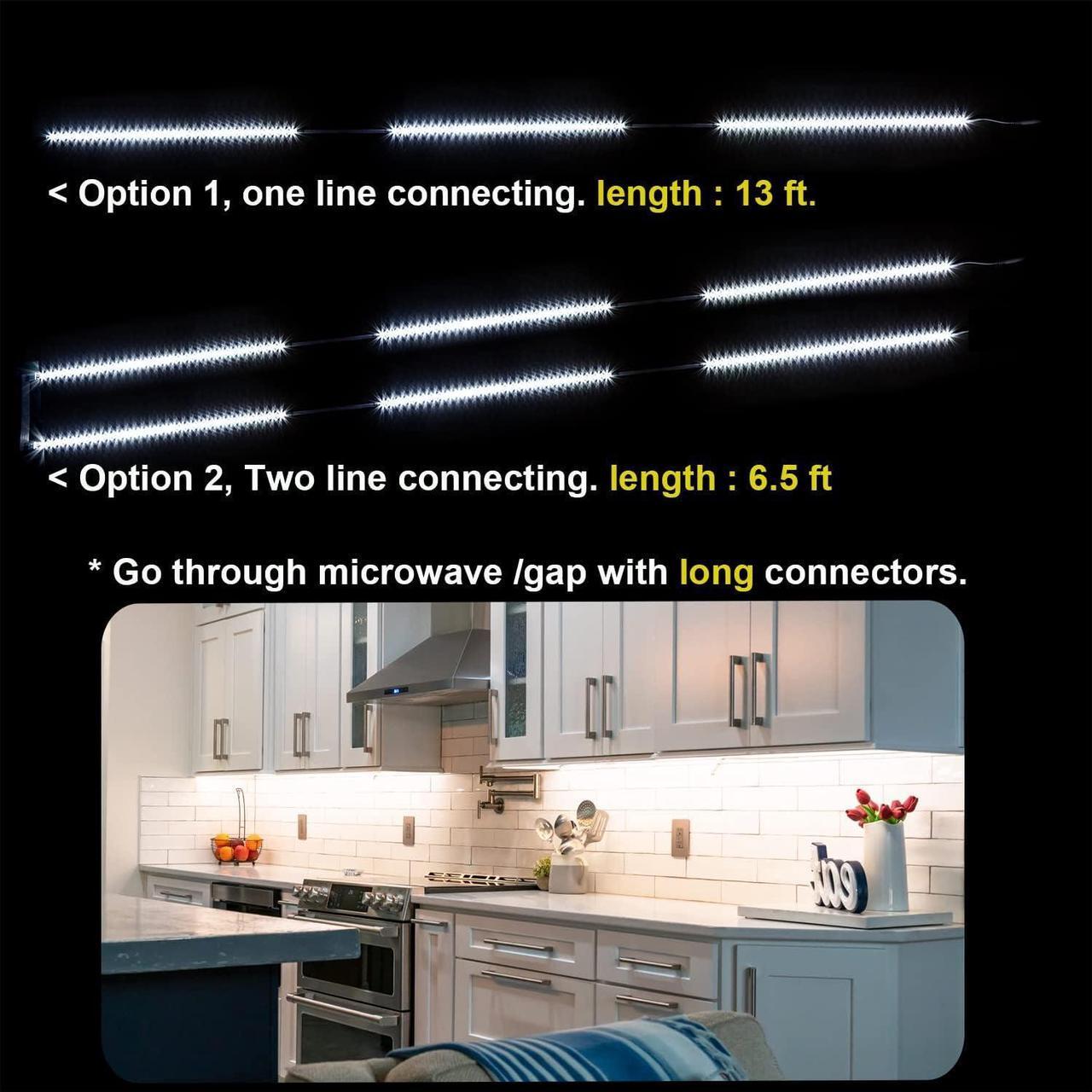 Alt view image 2 of 7 - Under Cabinet Lights Kitchen LED Lighting Kit 8 PCS 20inch LED Strip Light Bars with 24W Plug RF Remote Dimmable for Under Counter Cupboard Shelf Showcase Desk 6500K White 1900LM 13ft
