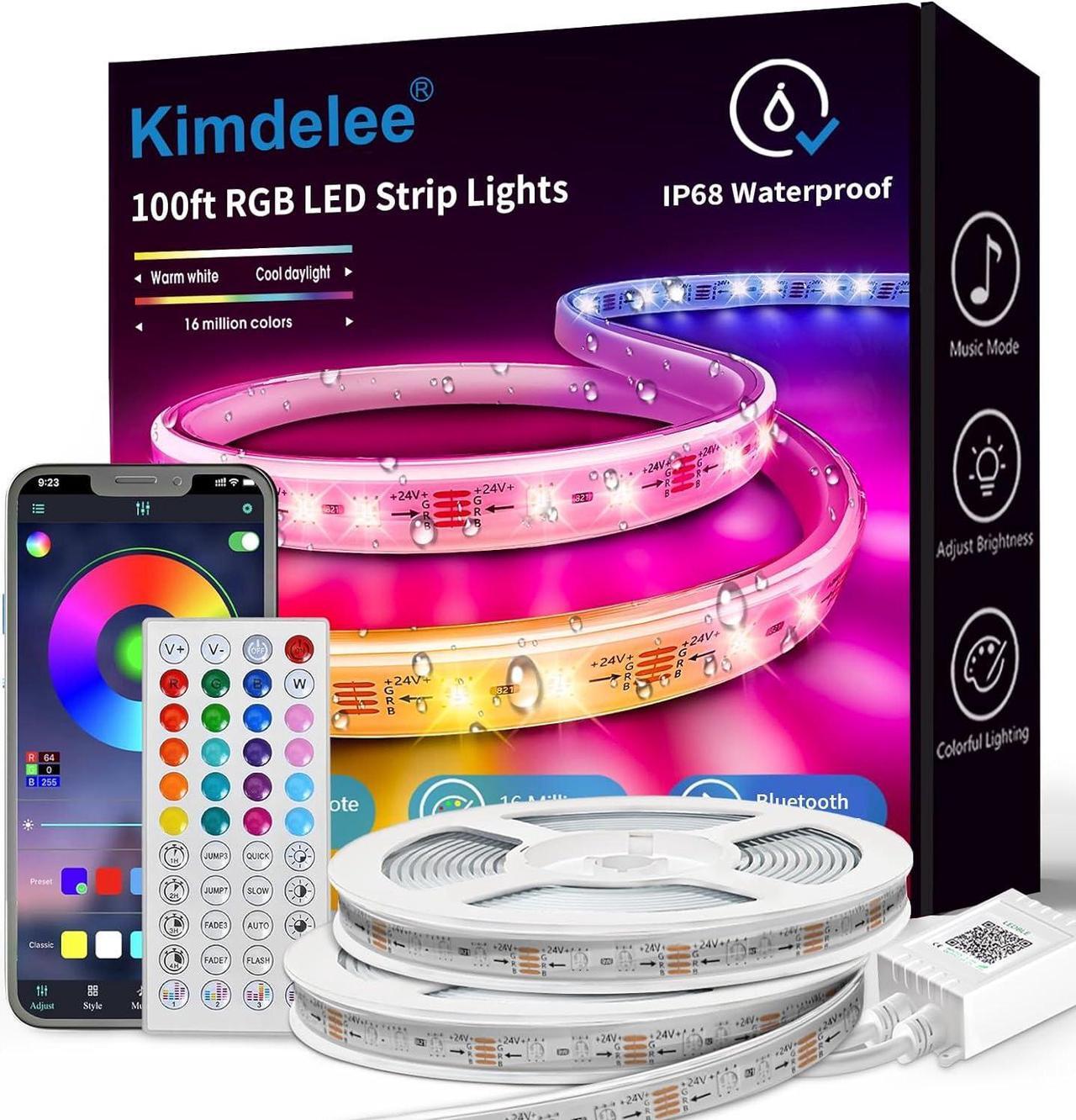Main image of 100ft IP68 Outdoor Led Strip Lights Waterproof 24v RGB Outdoor Lights Color Changing with Bluetooth App Remote Music Sync Rope Lights for Outdoor Pool 100ft (3 Rolls x 33.3ft)