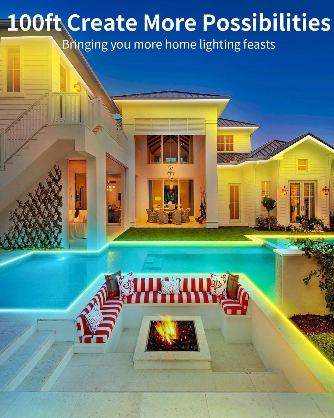 Alt view image 3 of 7 - 100ft IP68 Outdoor Led Strip Lights Waterproof 24v RGB Outdoor Lights Color Changing with Bluetooth App Remote Music Sync Rope Lights for Outdoor Pool 100ft (3 Rolls x 33.3ft)