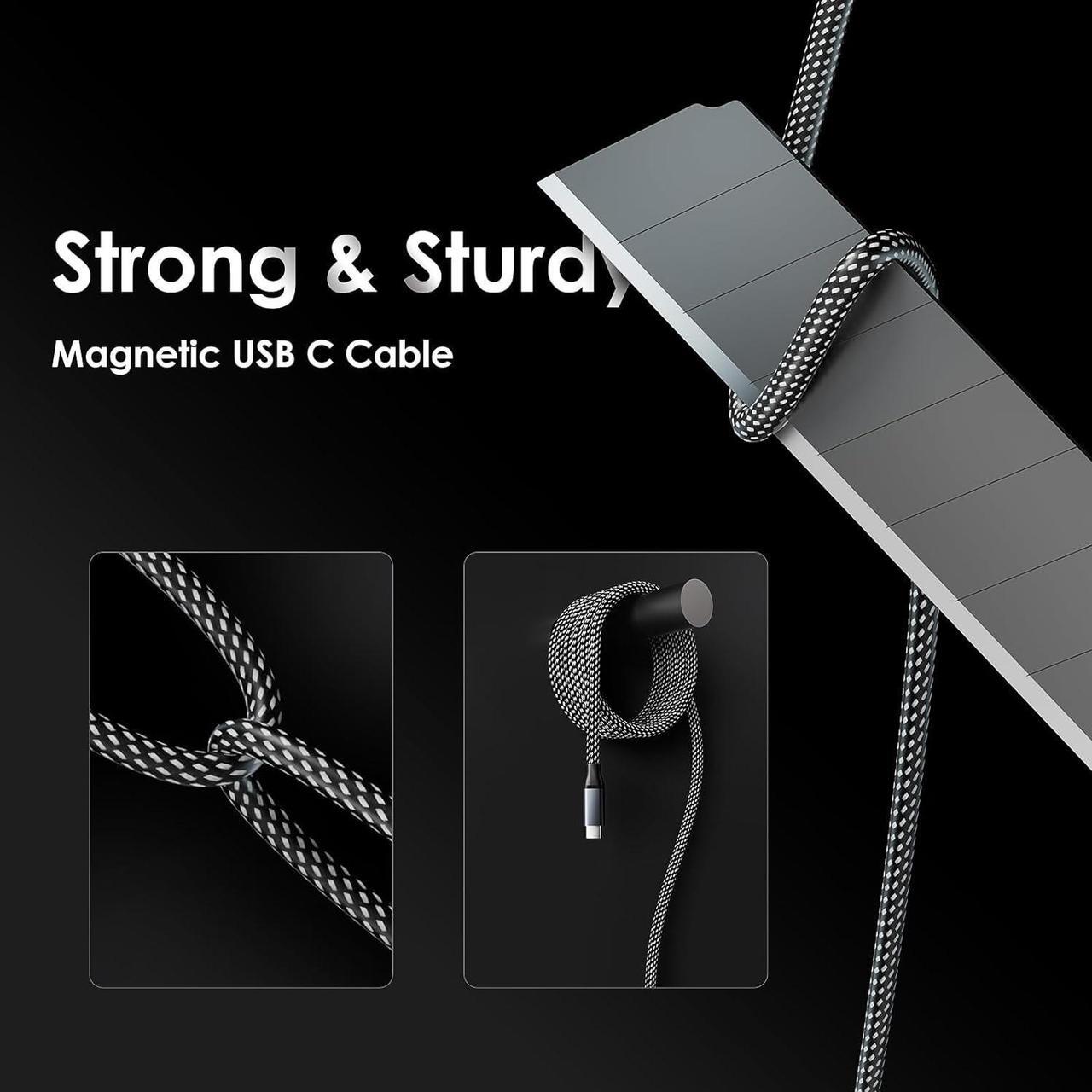 Alt view image 3 of 7 - USB C Cable 5ft Magnetic Coil USB C Cable 240W (5A) Type C Fast Charging Cable Nylon Braid for iPhone 15/15 Pro/15 Pro Max  S22 for iPad MacBook USB C Devices (Black)