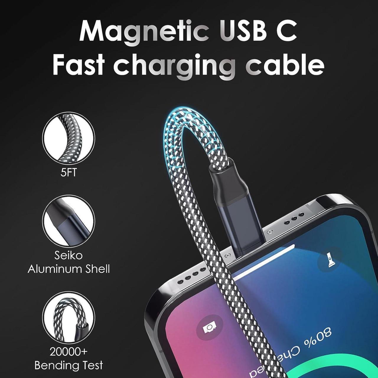 Alt view image 4 of 7 - USB C Cable 5ft Magnetic Coil USB C Cable 240W (5A) Type C Fast Charging Cable Nylon Braid for iPhone 15/15 Pro/15 Pro Max  S22 for iPad MacBook USB C Devices (Black)