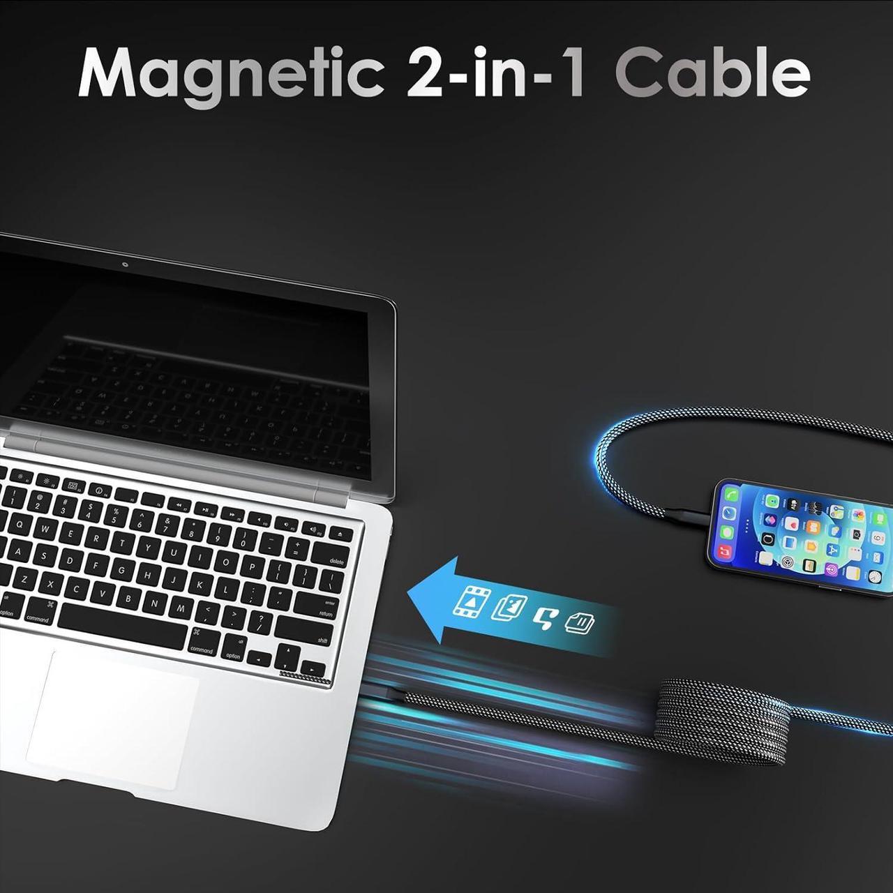 Alt view image 5 of 7 - USB C Cable 5ft Magnetic Coil USB C Cable 240W (5A) Type C Fast Charging Cable Nylon Braid for iPhone 15/15 Pro/15 Pro Max  S22 for iPad MacBook USB C Devices (Black)