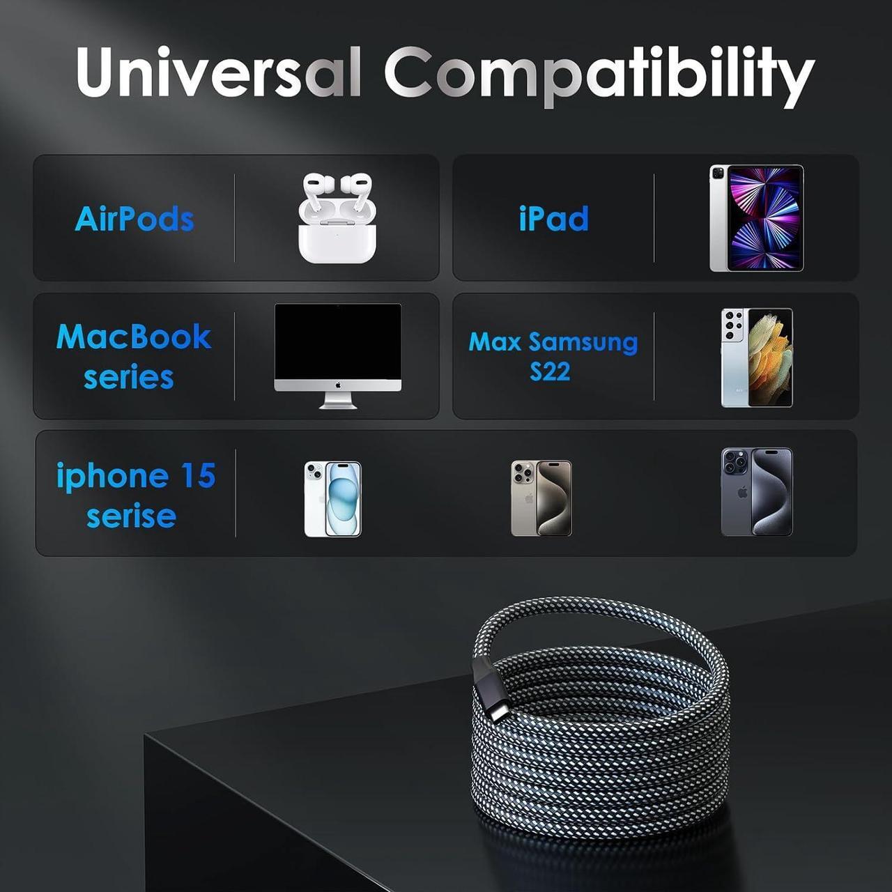 Alt view image 7 of 7 - USB C Cable 5ft Magnetic Coil USB C Cable 240W (5A) Type C Fast Charging Cable Nylon Braid for iPhone 15/15 Pro/15 Pro Max  S22 for iPad MacBook USB C Devices (Black)