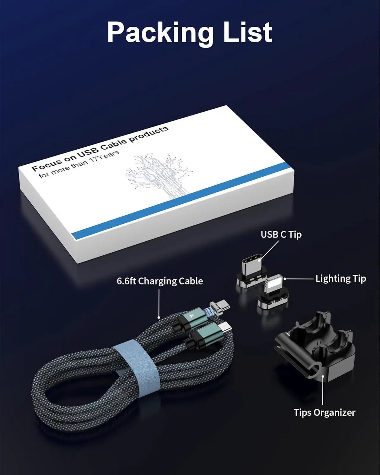 Alt view image 7 of 7 - Magnetic USB C Charger Cable 2 in 1 6.6ft PD 100W(5A) Nylon Braided USB C to USB C/Lightling Fast Charging Cable for iPhone 15/14/13 Series iPad MacBook Pro 480Mbps Data Transfer