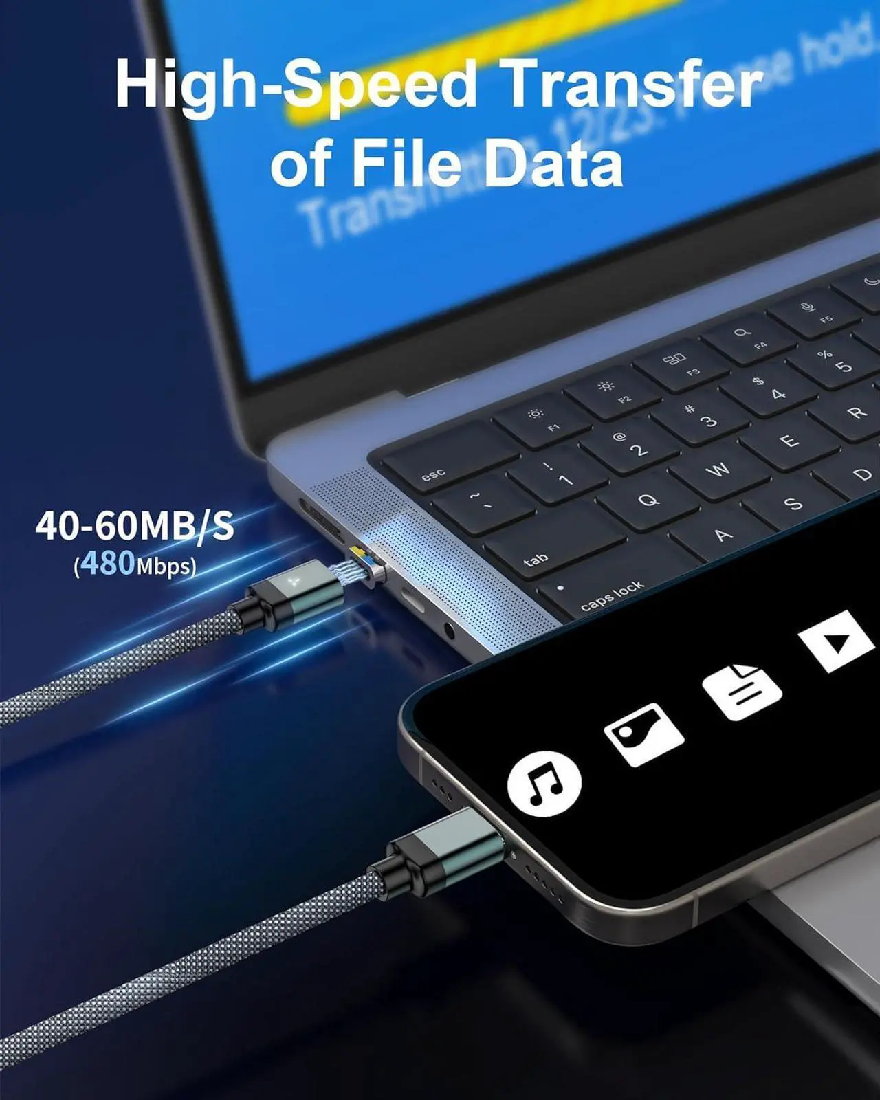 Alt view image 3 of 7 - Magnetic USB C Charger Cable 2 in 1 6.6ft PD 100W(5A) Nylon Braided USB C to USB C/Lightling Fast Charging Cable for iPhone 15/14/13 Series iPad MacBook Pro 480Mbps Data Transfer