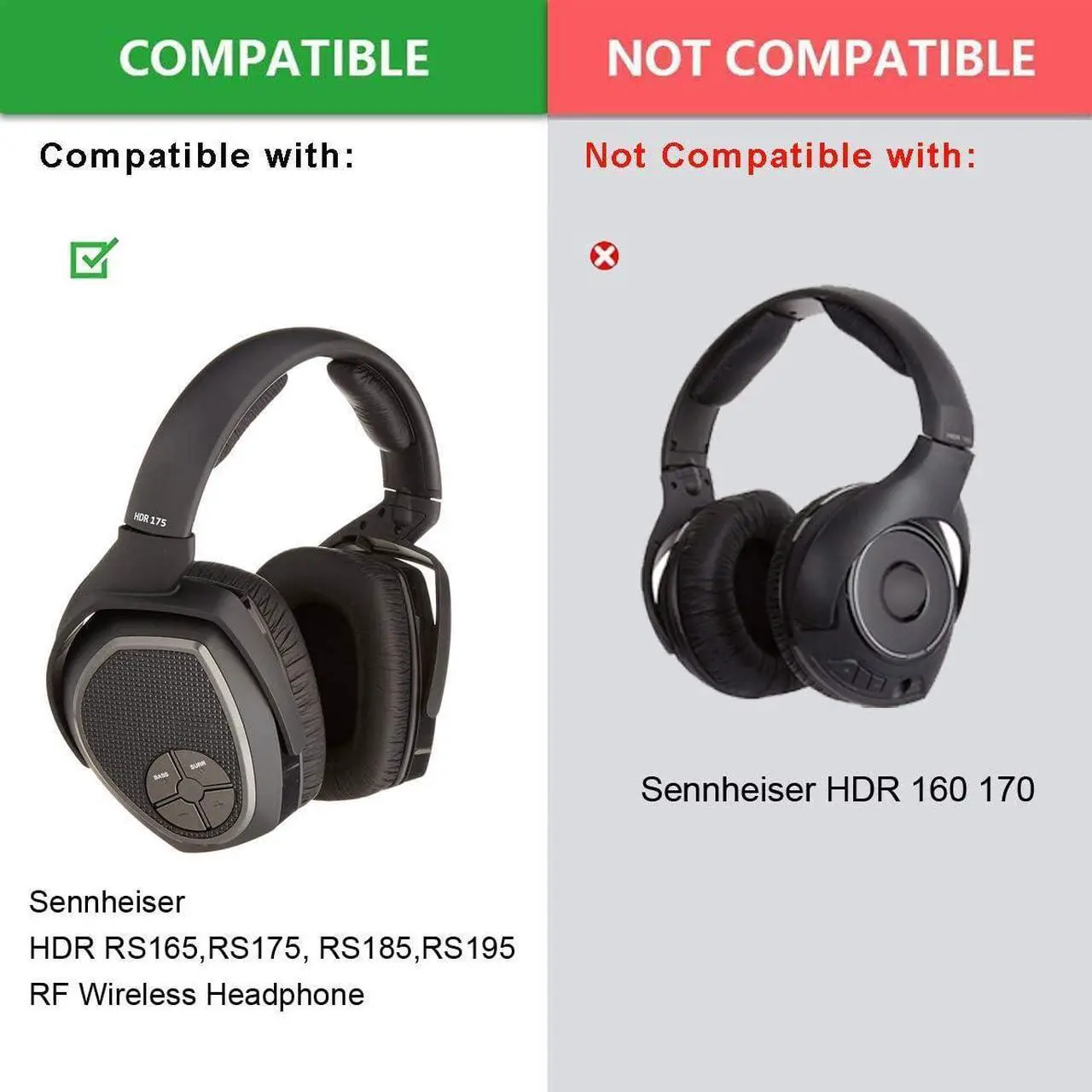 Alt view image 2 of 7 - RS165 175 185 195 Upgrade Quality Ear Pads Replacement Ear Cushion Foam Compatible with Sennheiser HDR RS165 RS175 RS185 RS195 RF Wireless Headphone Added Thicknes(Protein Leather)