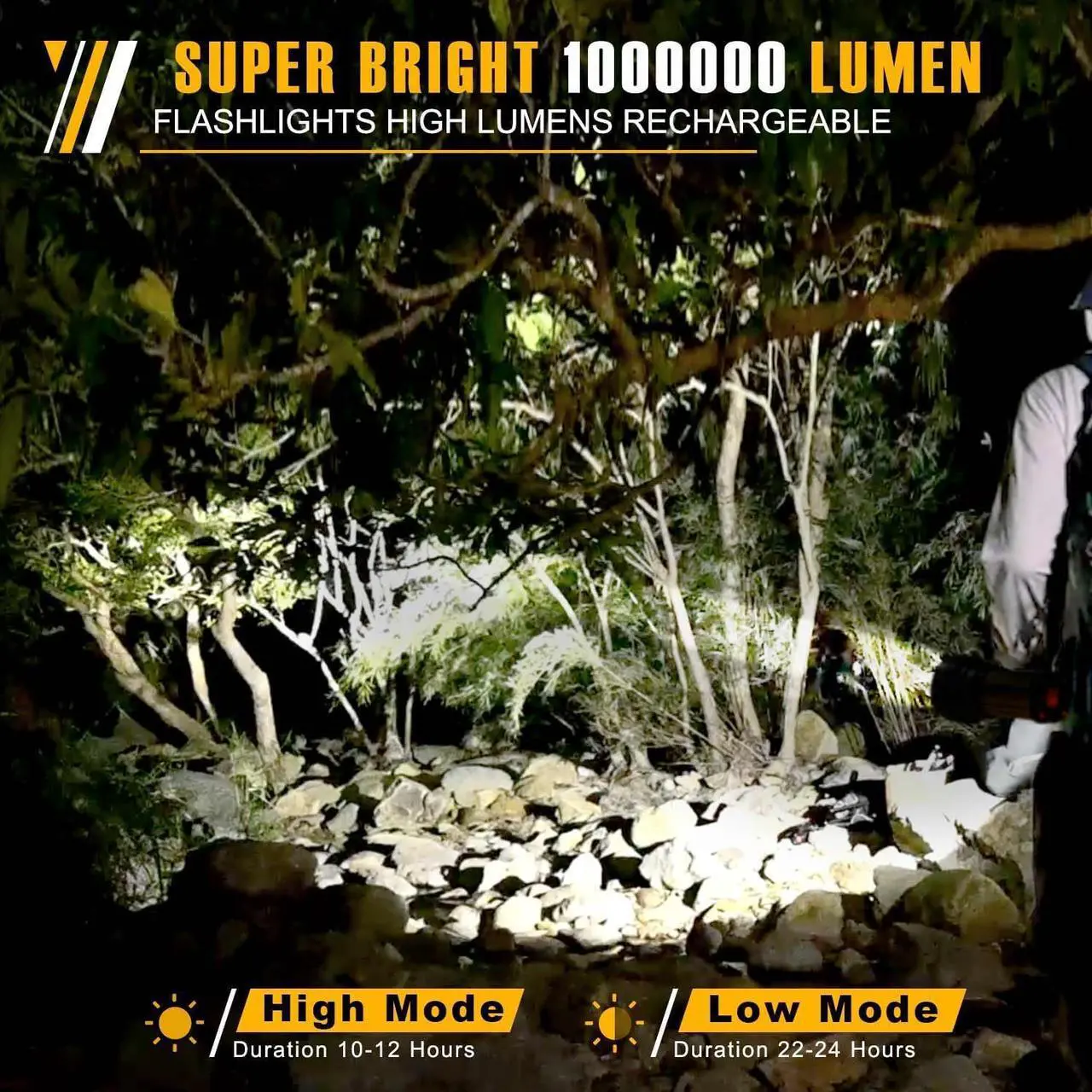 Alt view image 2 of 7 - Flashlights High Lumens Rechargeable, 1000,000LM LED Rechargeable Flashlights, IP68 Waterproof Linterna Recargable, 10000mAh Long Lasting Flashlights for Home, Camping, Boat, Farm Use.(Gold)