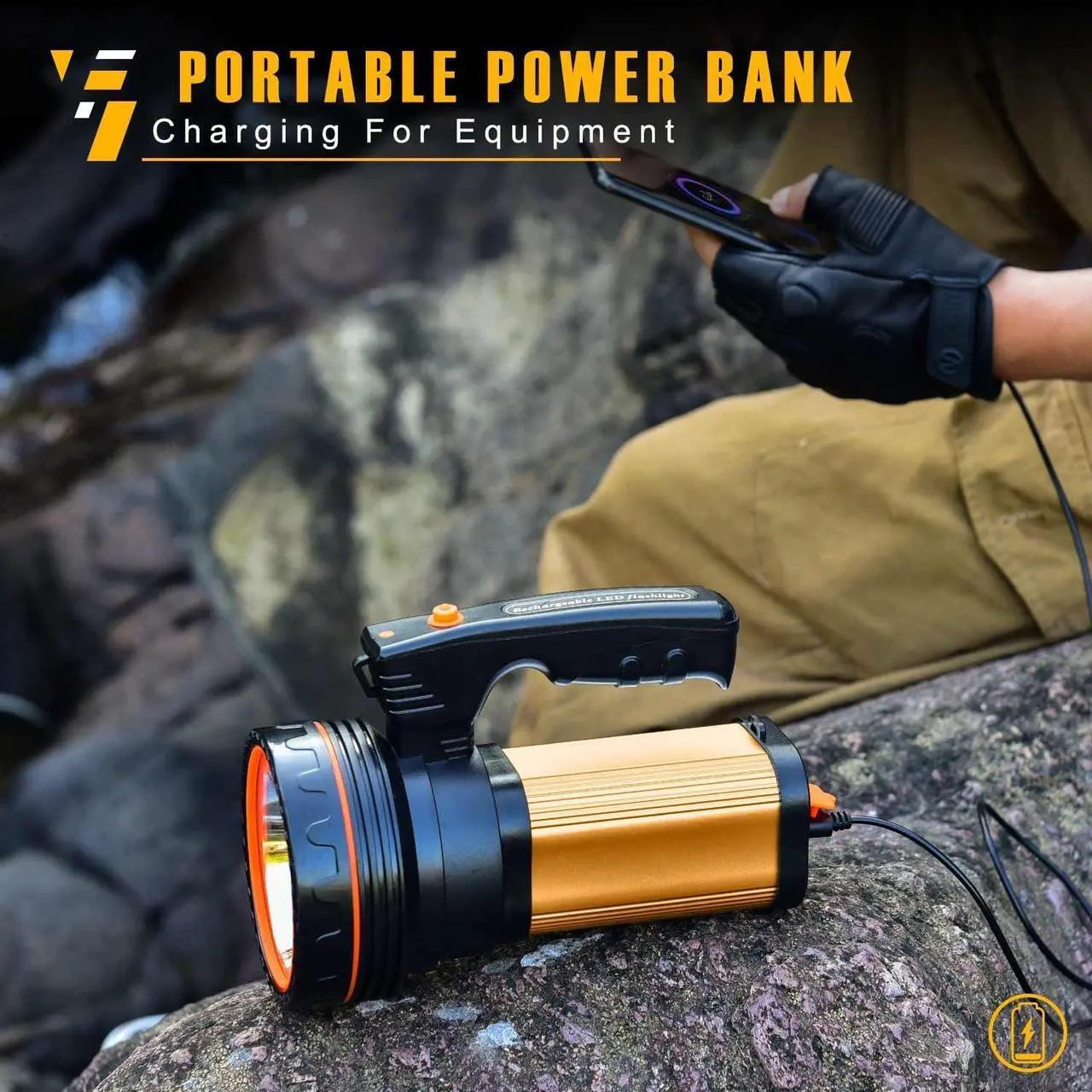 Alt view image 5 of 7 - Flashlights High Lumens Rechargeable, 1000,000LM LED Rechargeable Flashlights, IP68 Waterproof Linterna Recargable, 10000mAh Long Lasting Flashlights for Home, Camping, Boat, Farm Use.(Gold)