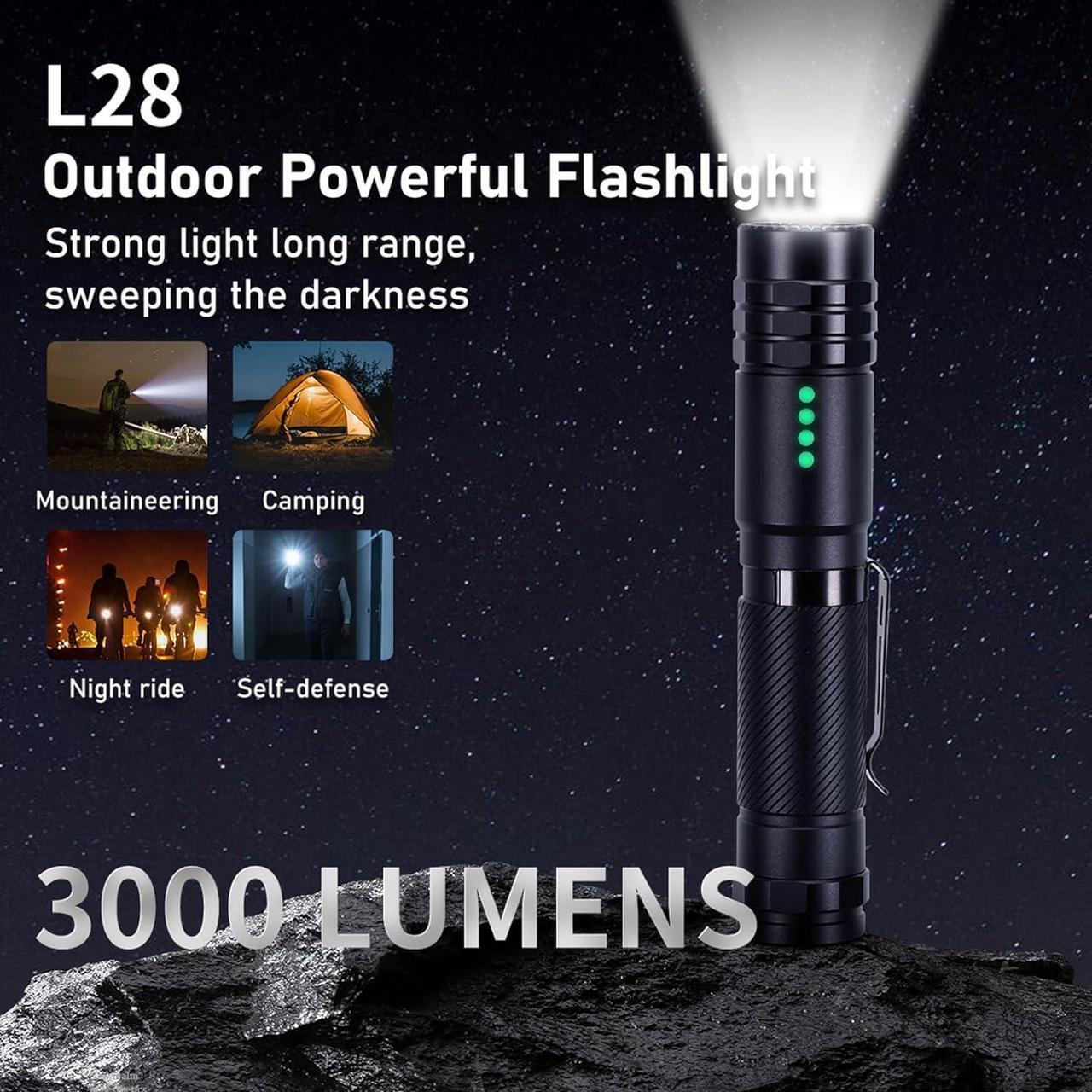 Alt view image 4 of 6 - Rechargeable Flashlights 3000 Lumen, Super Bright Flashlight Rechargeable USB-C, Portable LED Flash Light 5 Modes, IPX6 Waterproof, Powerful Flashlight for Home Outage, Outdoor, Emergencies