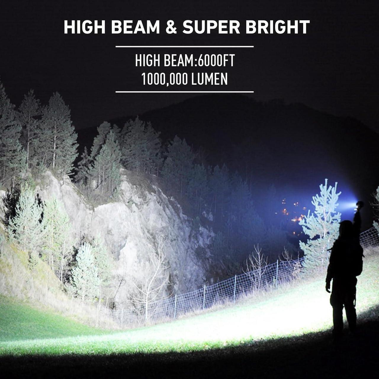 Alt view image 2 of 7 - Rechargeable Spotlight Outdoor 1000 000 Lumens Led Spotlight Flashlight with Cob Light and Foldable Tripod 6 Modes Waterproof Handheld Spot Light for Outdoor Marine Boating Hunting
