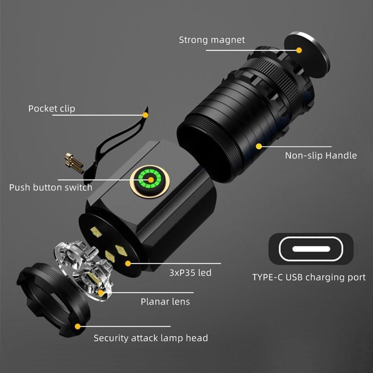 Alt view image 3 of 7 - X23 Mini LED Flashlight Type C USB Rechargeable Bright Small Torch 5 Modes Portable Pen Light Waterproof Long Battery Life with Tail Magnet Clip Battery for Outdoor EDC Carry Hiking